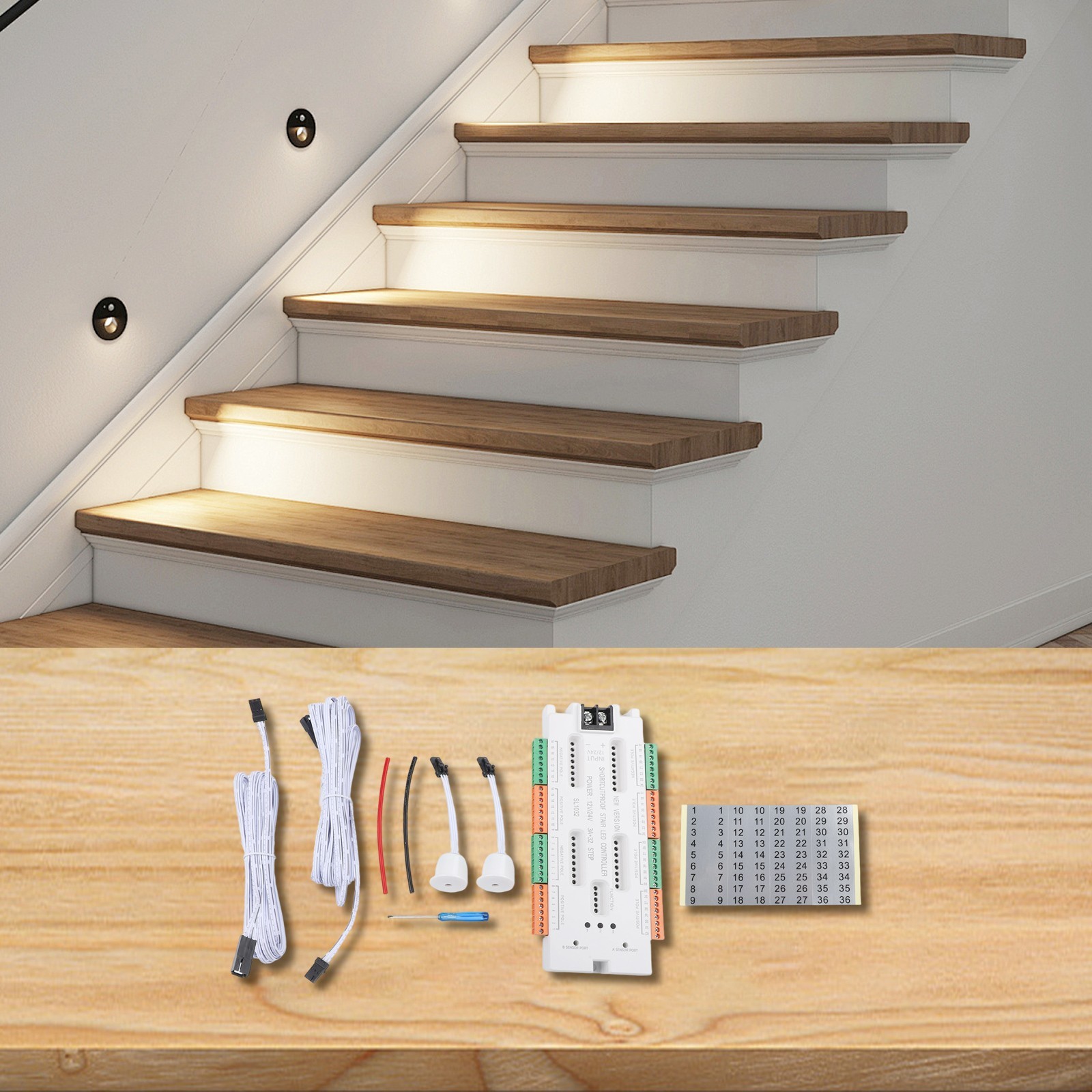 Stair LED Controller 32 Channels UL1032 with Dual AB Sensor Wiring Guide