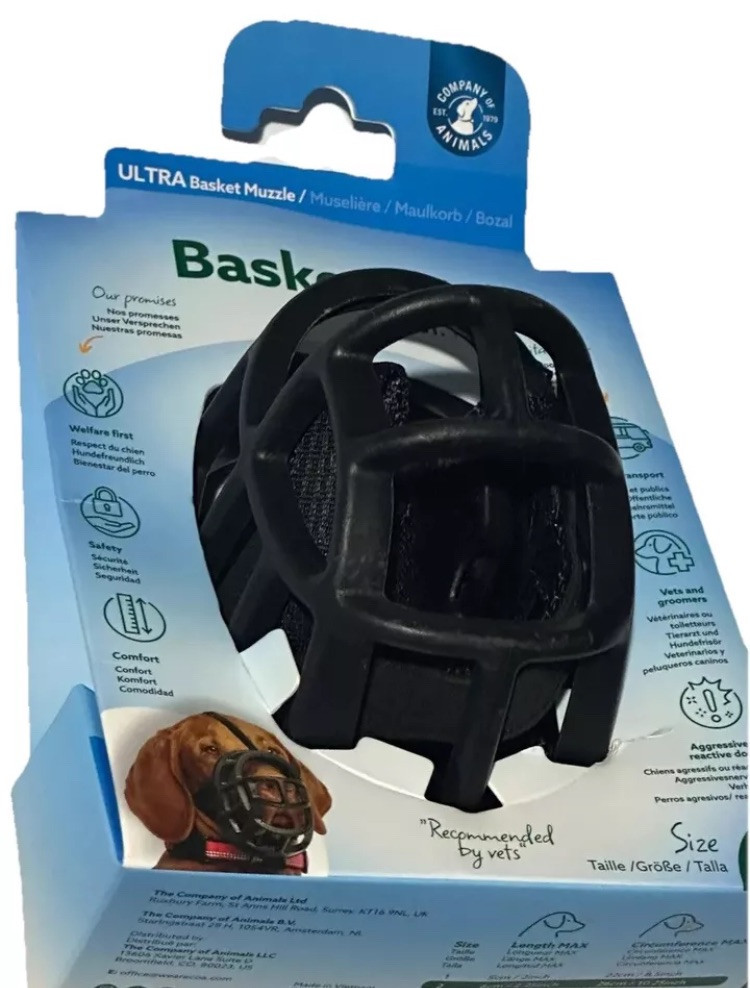 Baskerville Ultra Dog Adjustable Basket Padded Training Muzzle Size 4 Black-NEW!