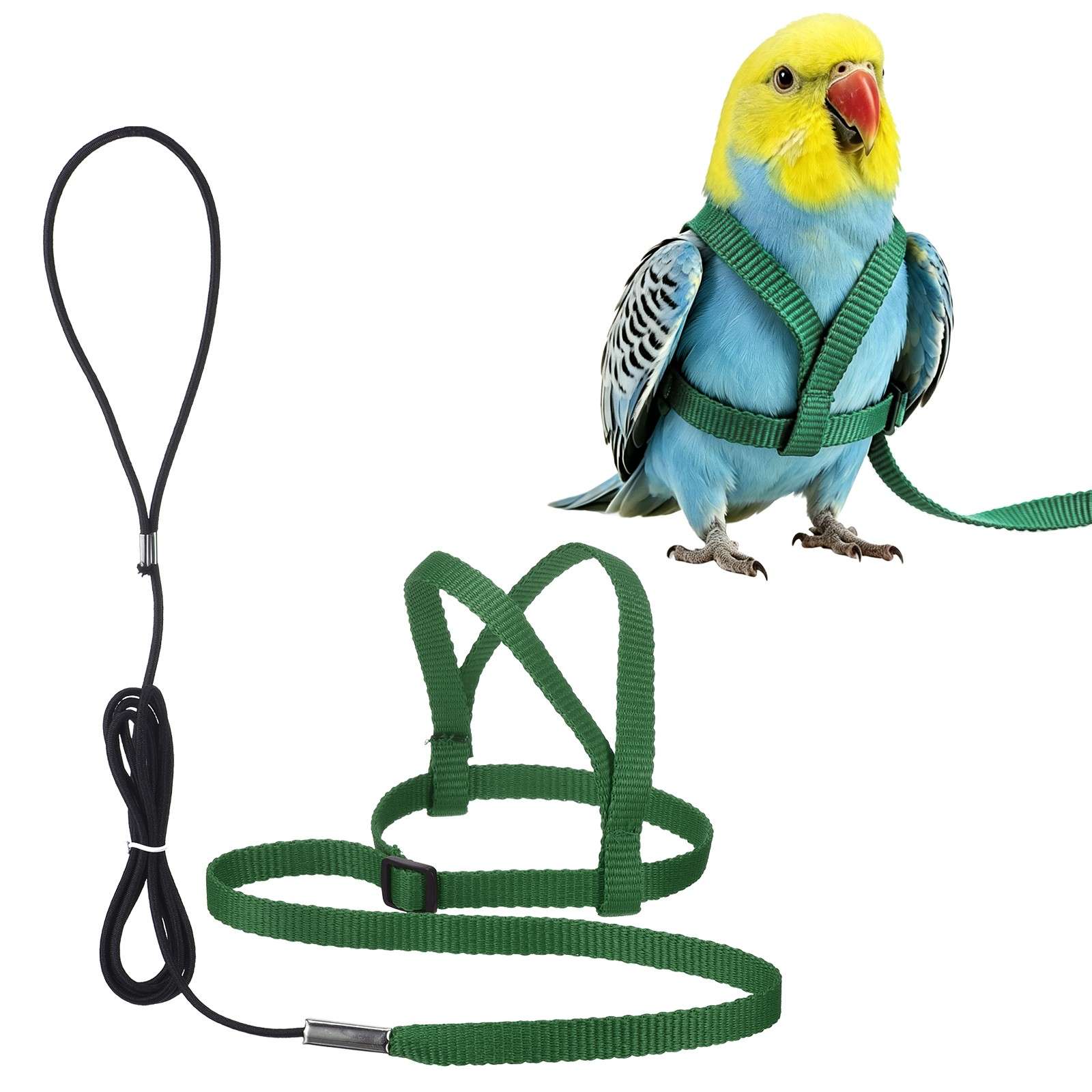 Adjustable Bird Harness Parrot Leash, XL Size Nylon Bird Harness, Green