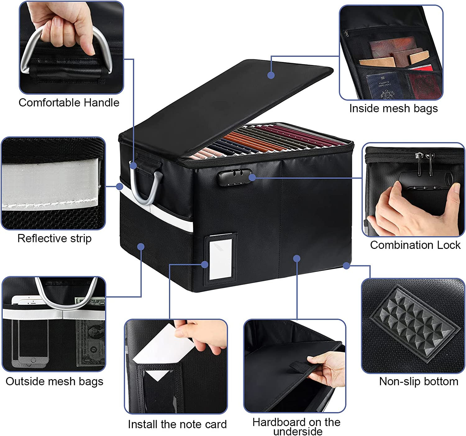 Fireproof Document File Organizer Box, Fireproof Storage Filing Cabinet Box with