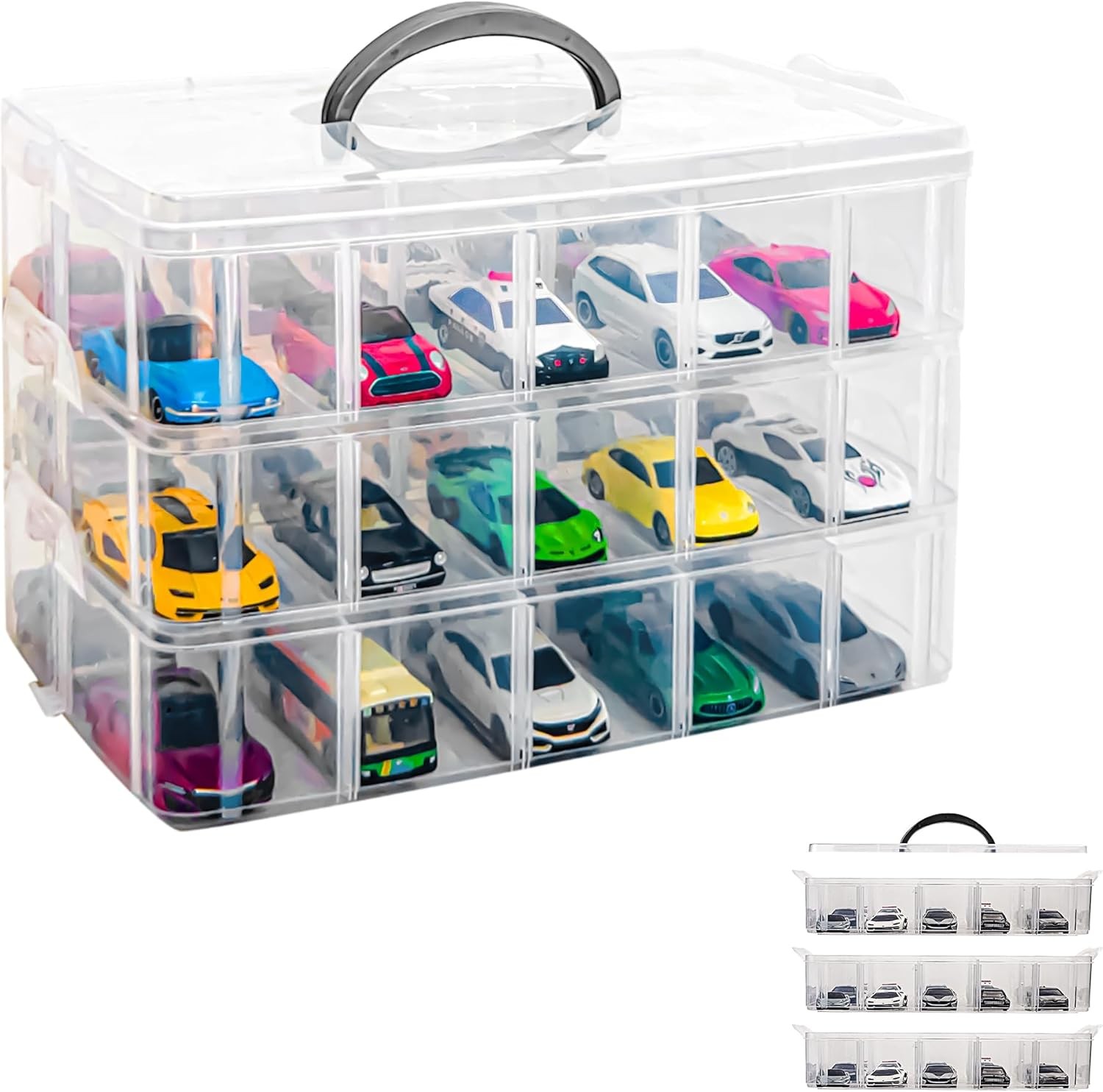 Toy Cars Storage Organizer Case for Hot Wheels Matchbox Cars w/ 30 Compartments