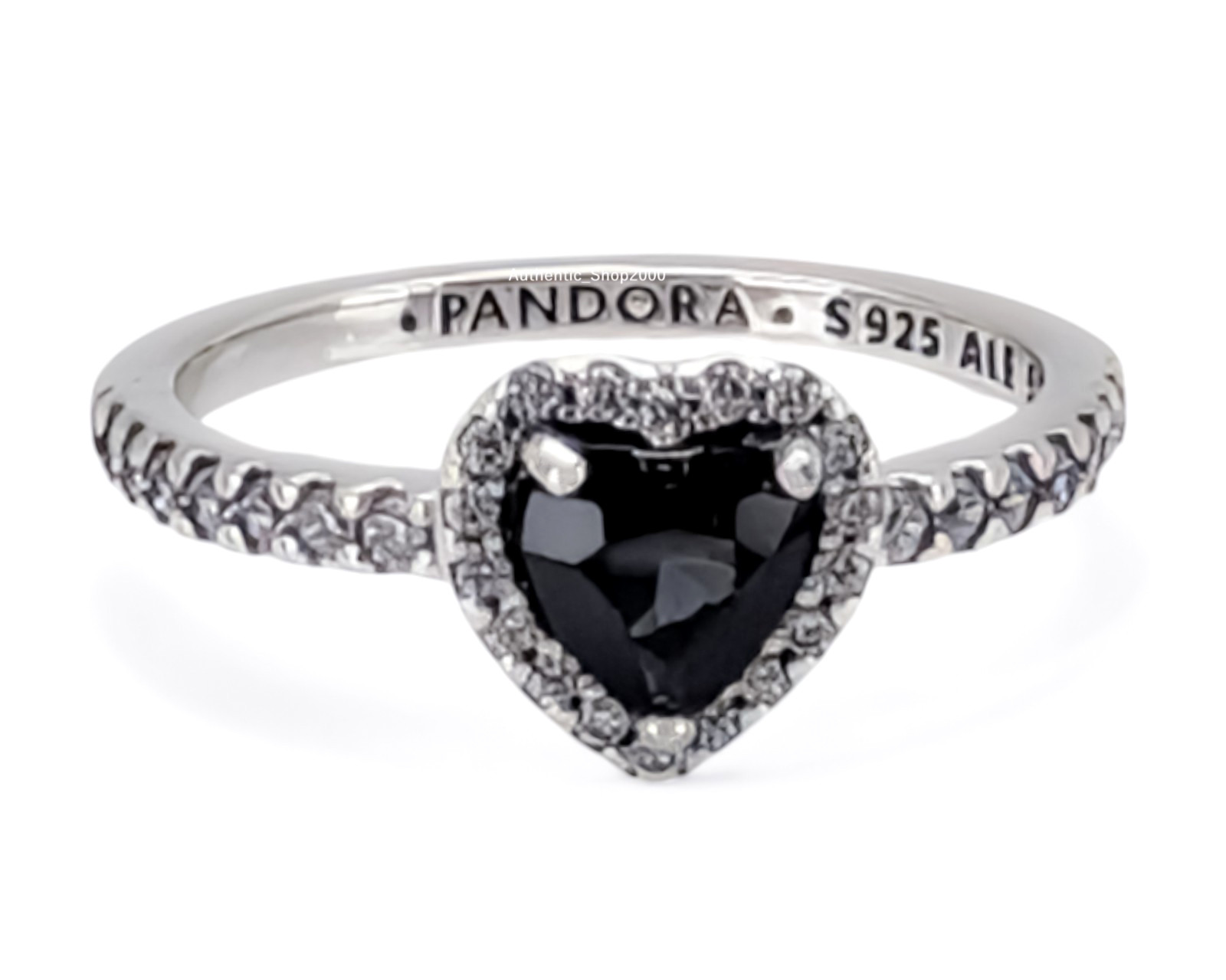 New 100% Authentic PANDORA 925 Sparkle Pave Elevated Black Heart Ring 198421C04