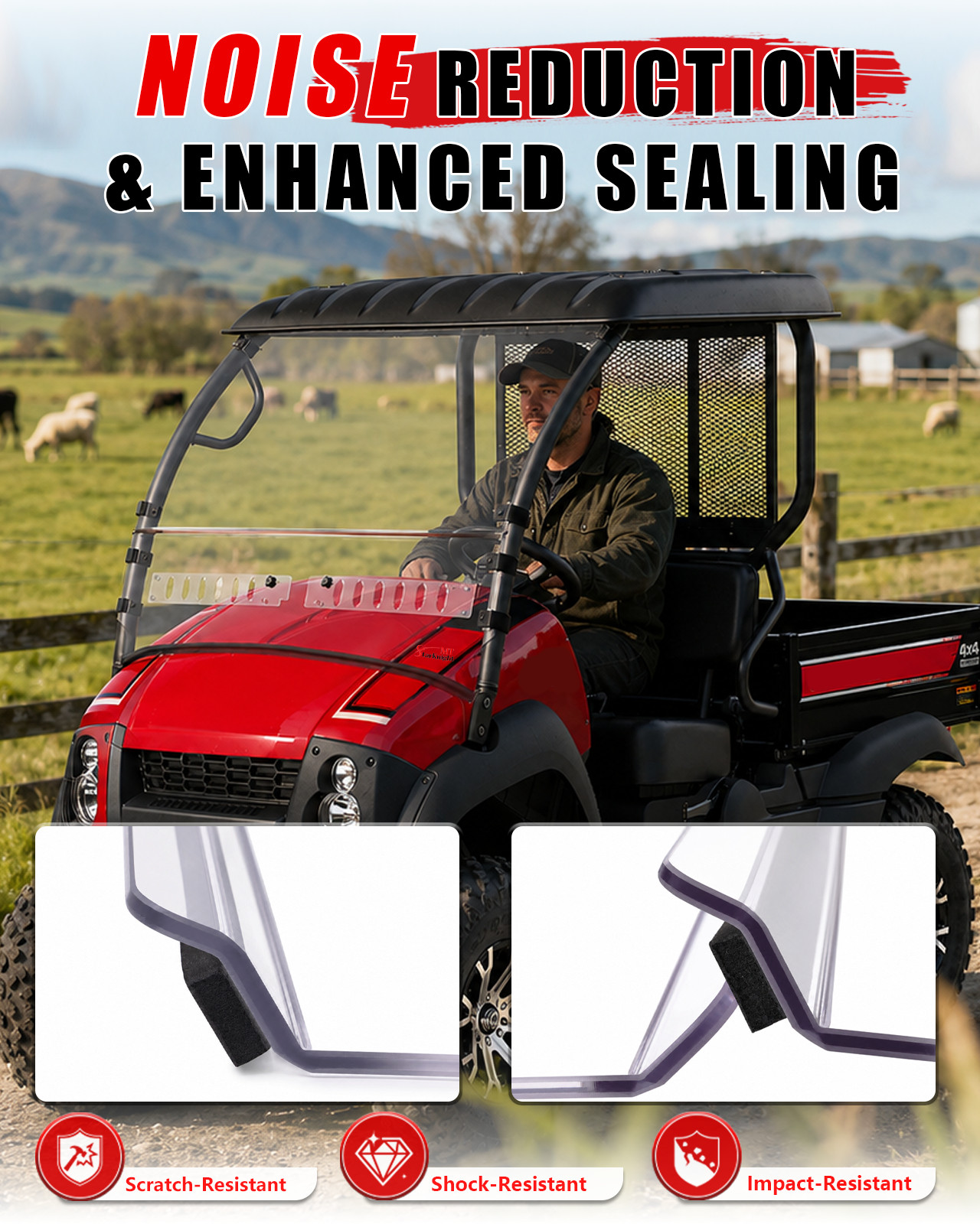 Front Windshield 2-in-1 Vented Scratch Resistant PC for Mule 600/ 610 2004-2016