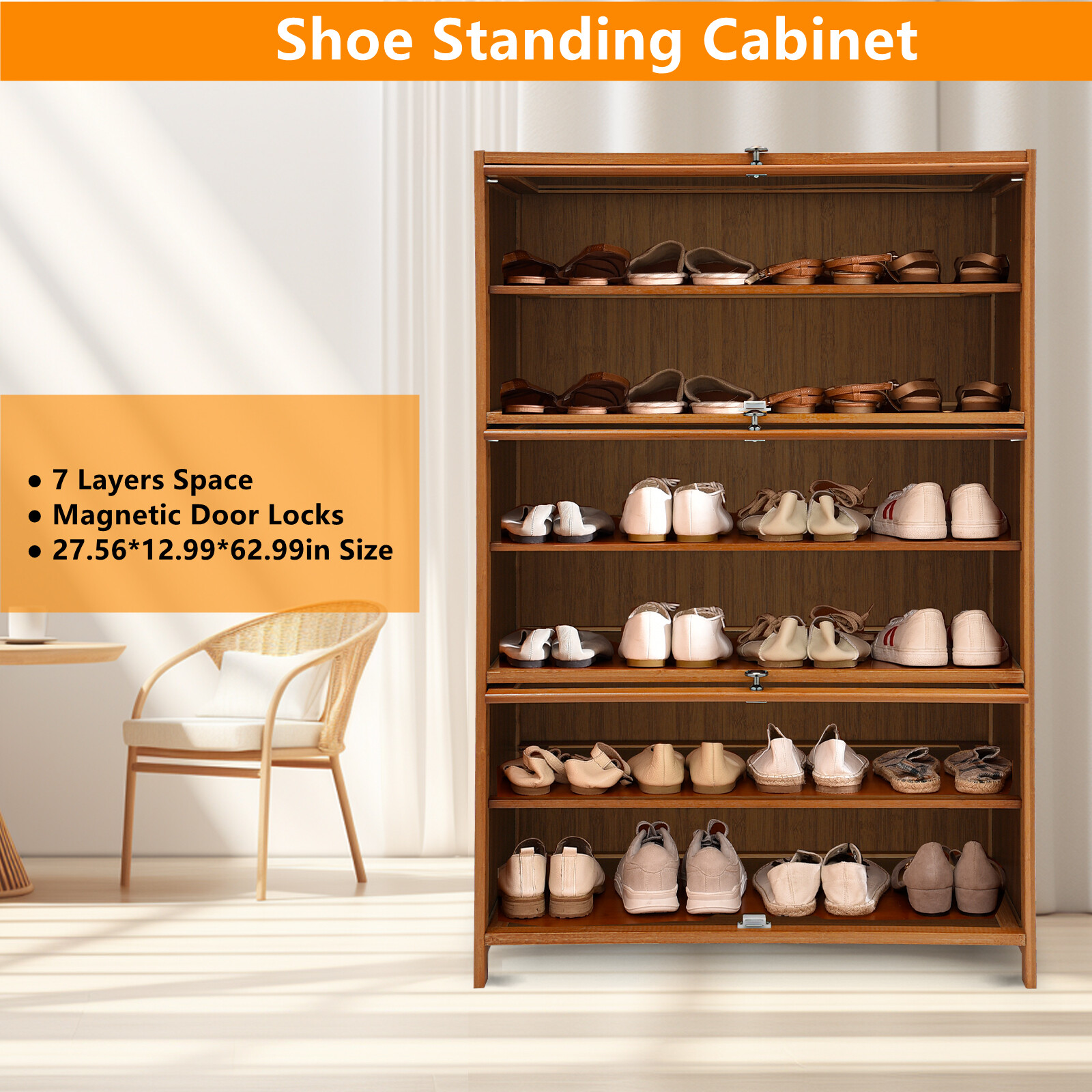 7 Tire Shoe Storage Cabinet Free-Standing Entryway Shoes Shelf Organizer w/ Door