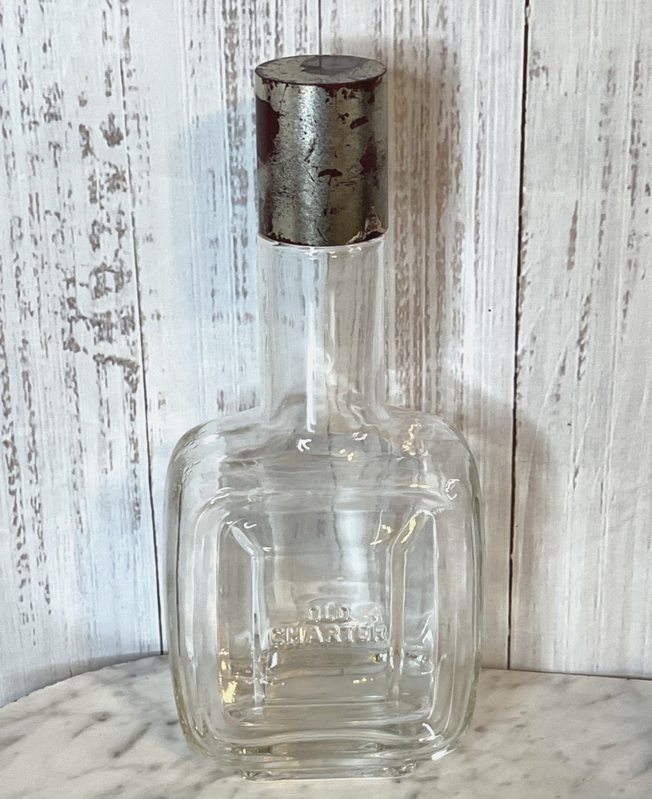 Old Charter Empty Bottle Square Clear Glass Vintage