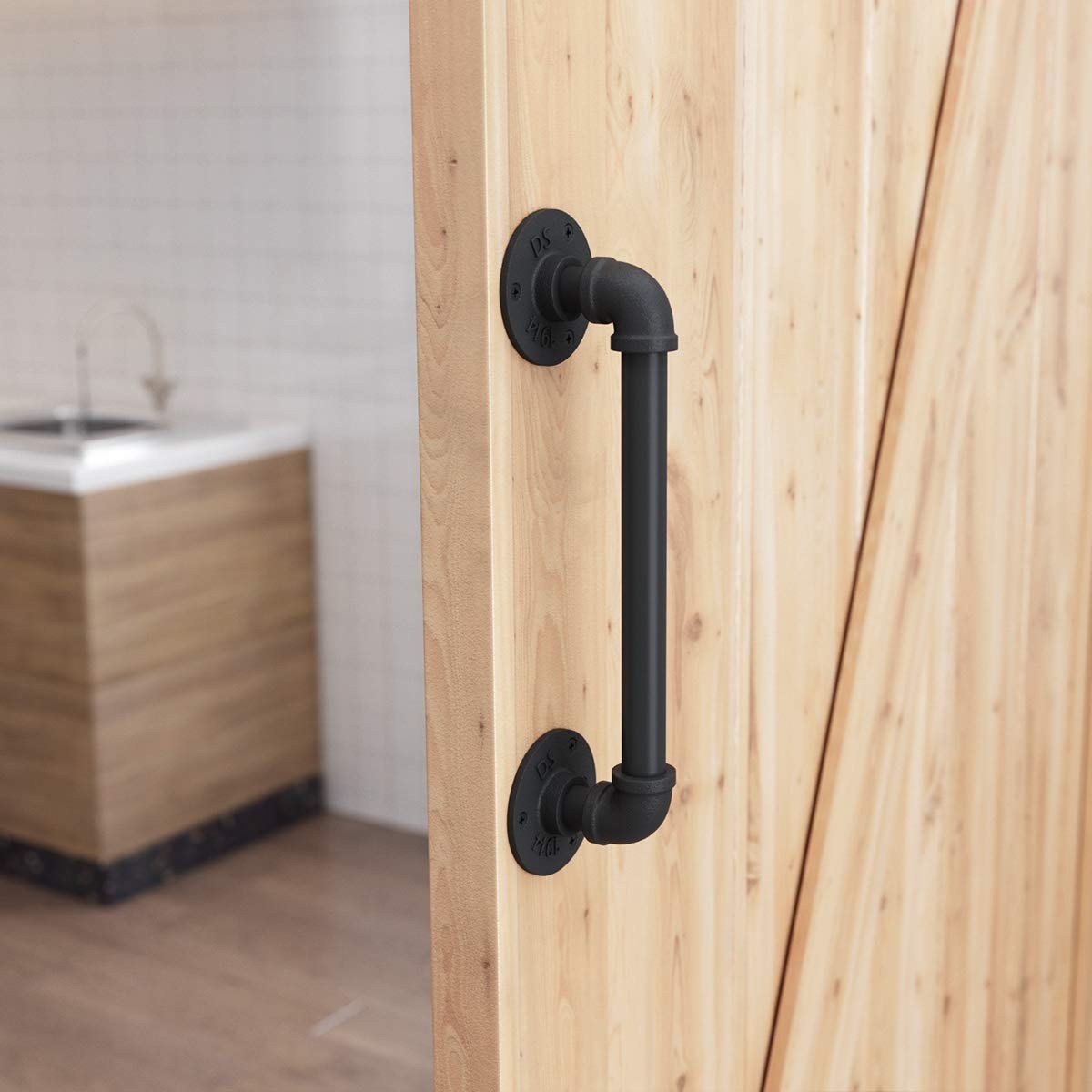 SMARTSTANDARD 11” Pipe Barn Door Handle, Black Rustic 1 Piece,