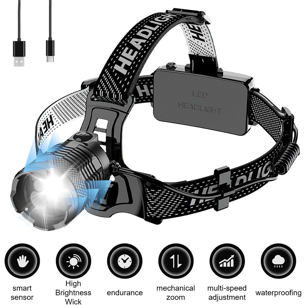 25000LM LED Headlamp Rechargeable Headlight Zoomable Head Torch Lamp Flashlight