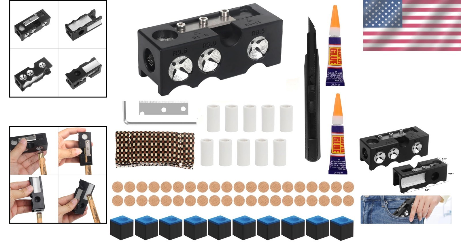 Pool Cue Tip Replacing Kit: 11-in-1 Billiards Pool Cue Tips Shaper with 40pcs...