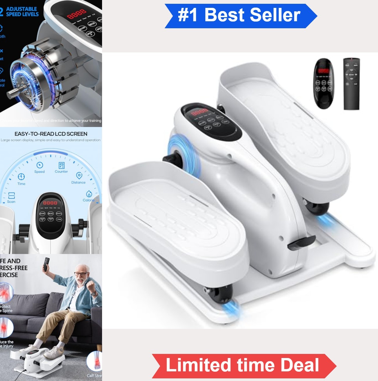 Under Desk Elliptical Machine Quiet Portable Seated Foot Pedal Exerciser Remote