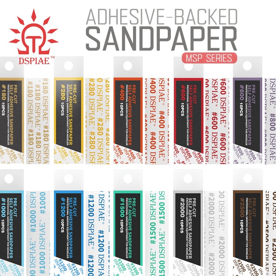 DSPIAE: Sandpaper - 10pc Box - Pre-Cut Self Adhesive - Singles 10 Types