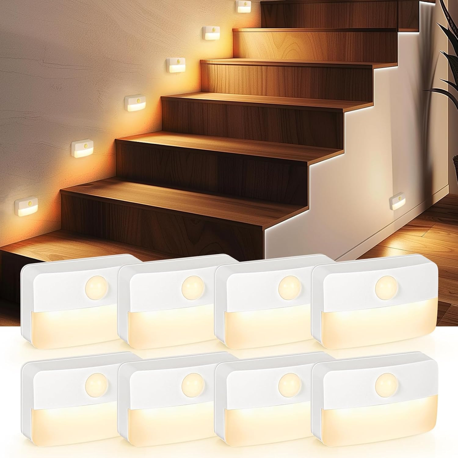 8 Pack Motion Sensor Stair Light Indoor, Battery Operated Night Lights | Automat