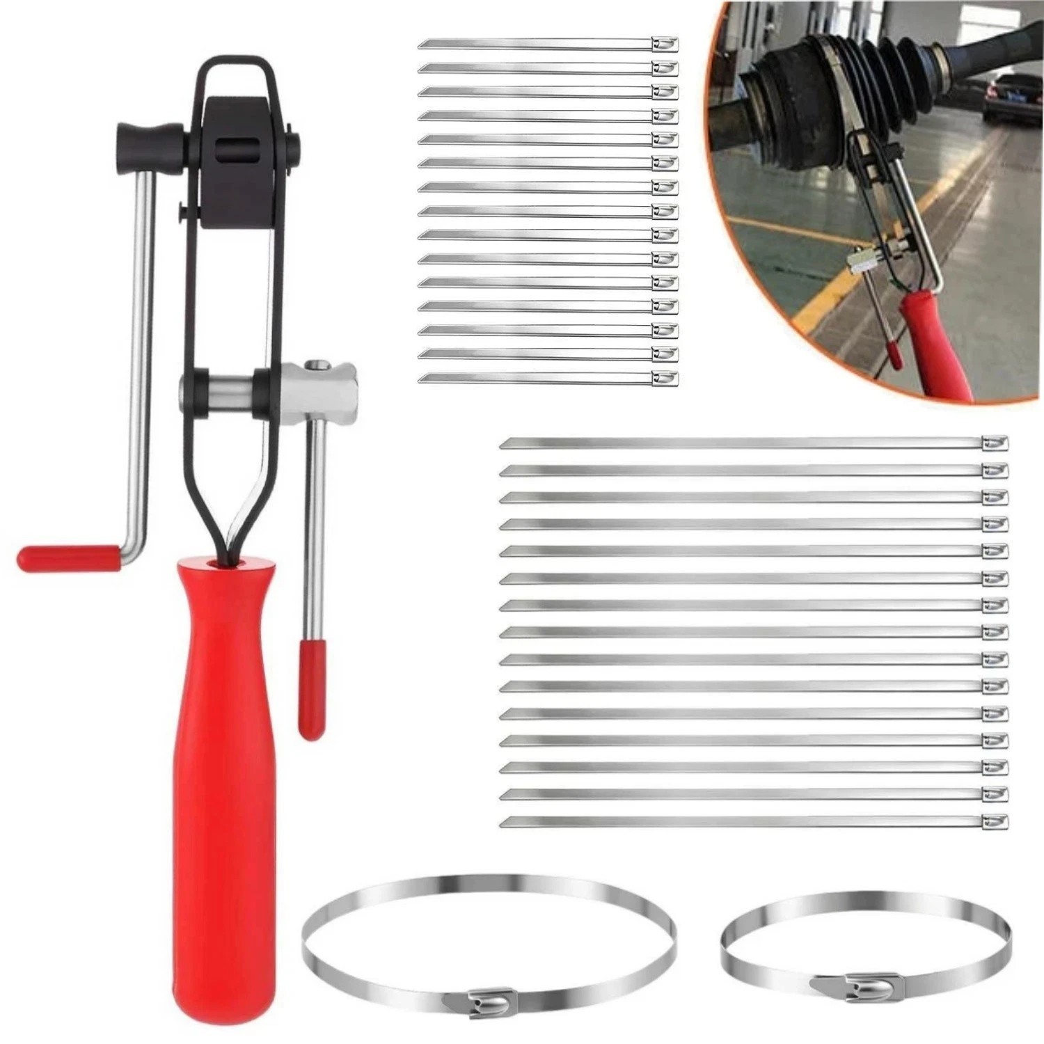 For Auto / ATV CV Joint Banding Boot Axle Clamp Pliers w/ 30 Crimp Bands Replace
