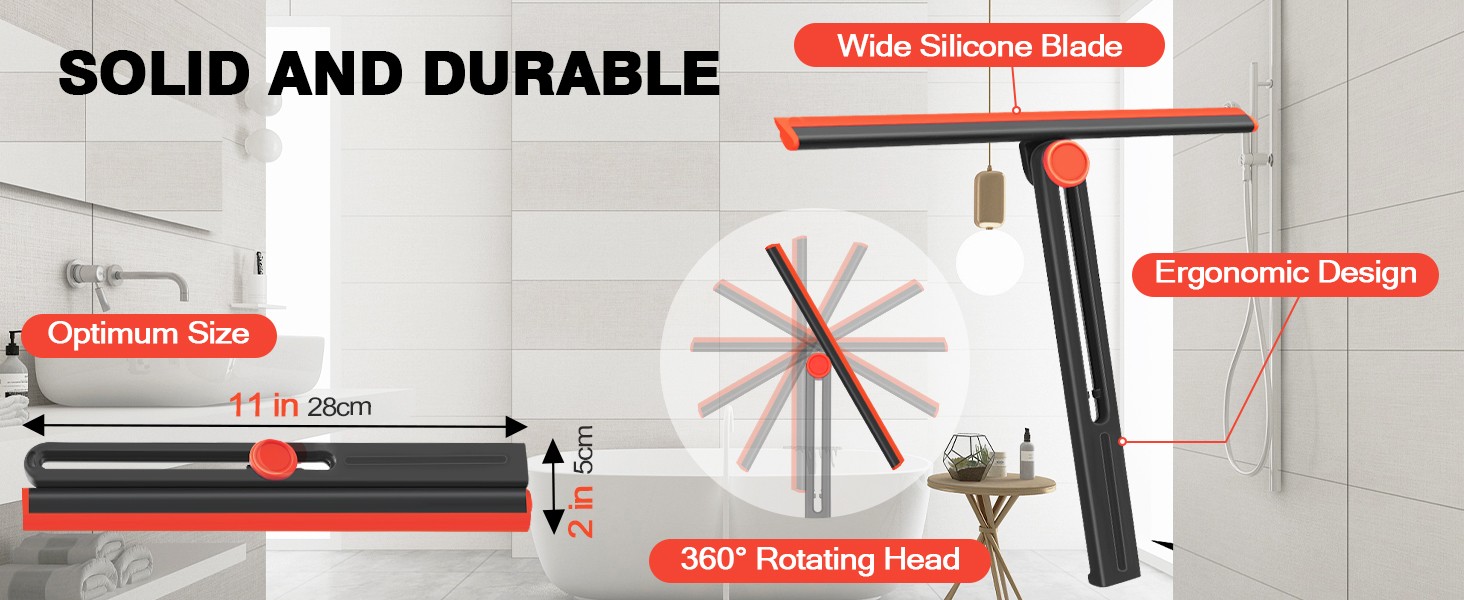 Shower Squeegee for Glass Doors with 2 Pack Multi-Purpose 360° Rotating Window