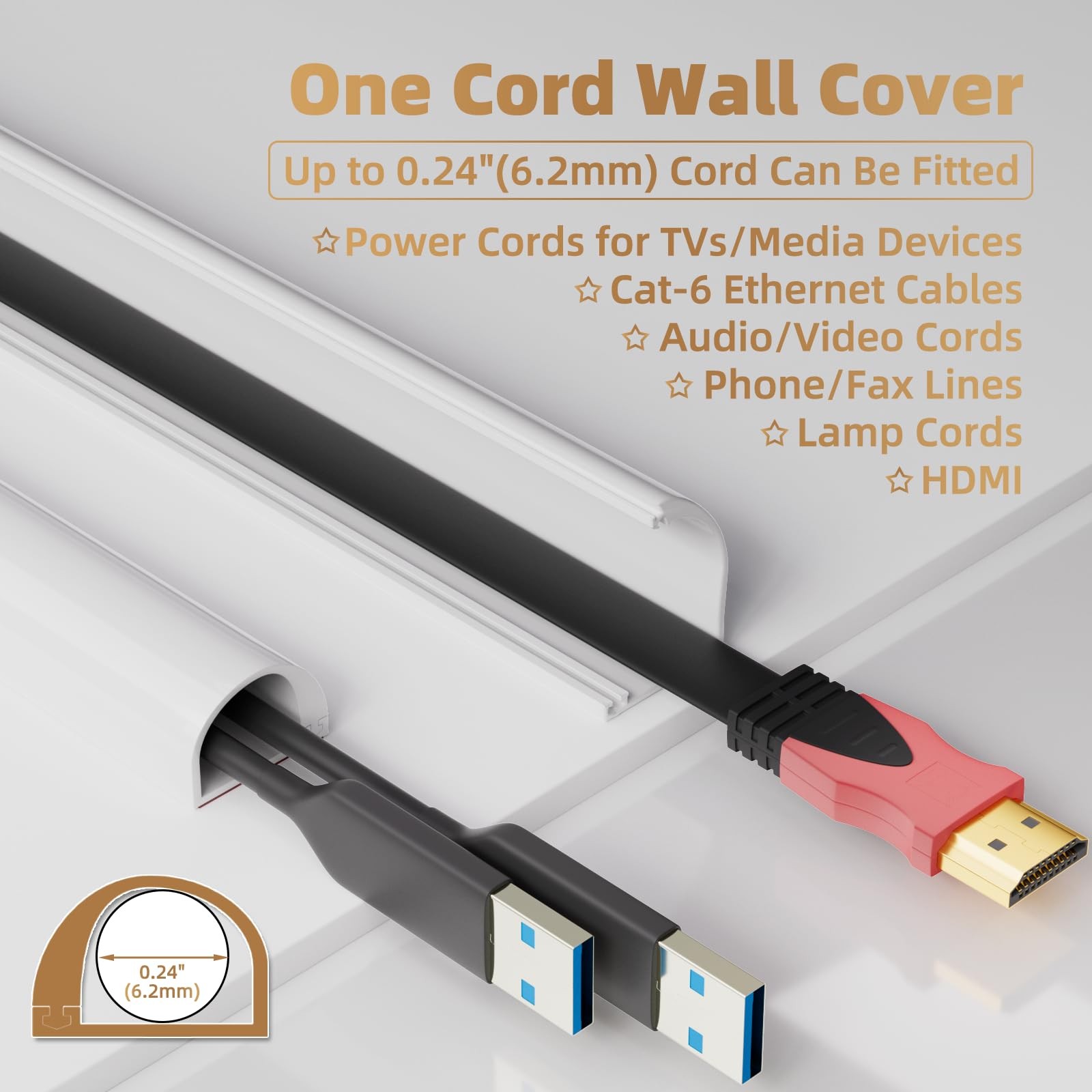 39" Side Open One Cord Hider ( 1/4") for Wall Mounted Small-39", White