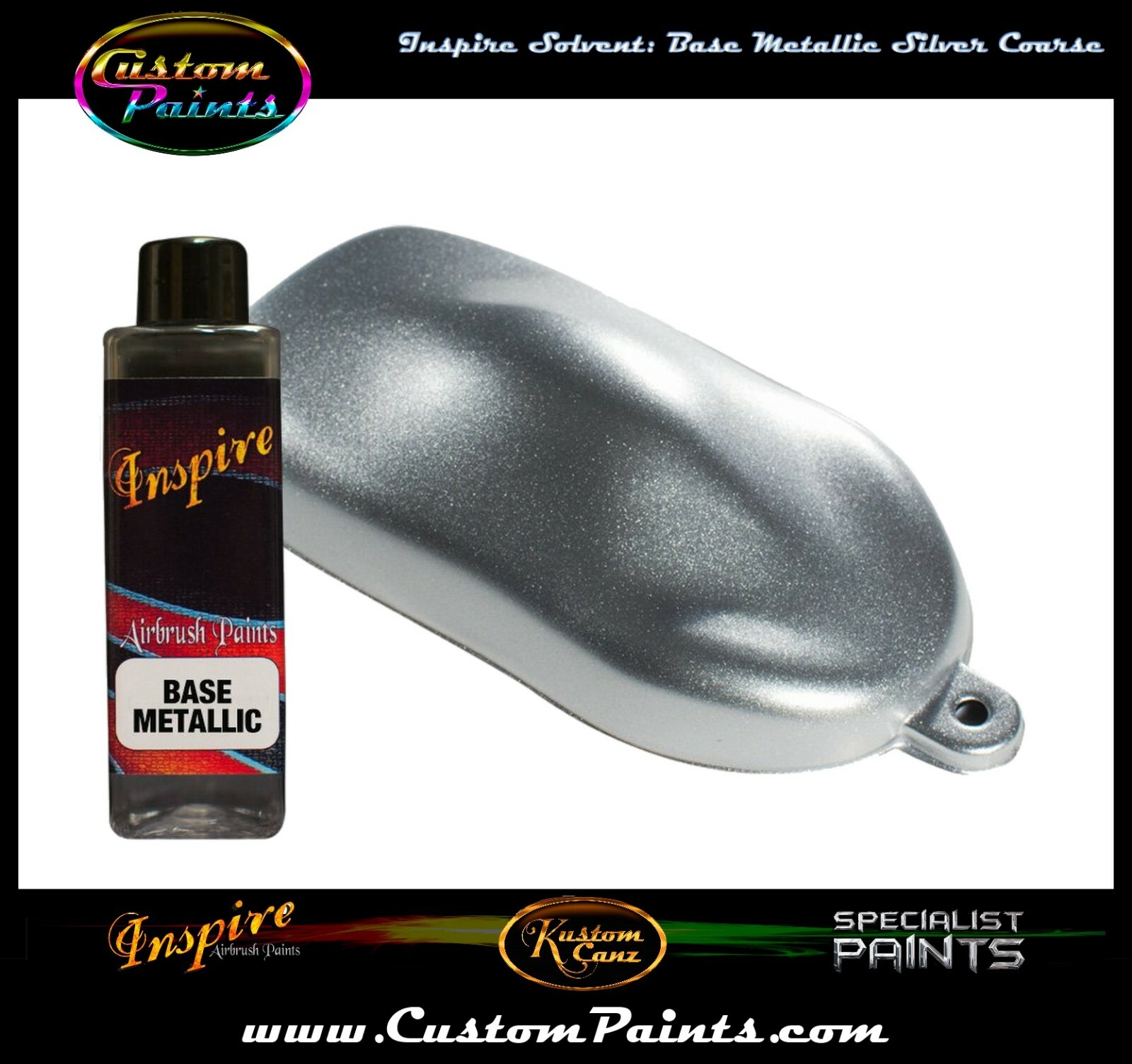 INSPIRE AIRBRUSH BASE METALLIC SILVER COARSE 4oz (SOLVENT), CUSTOM PAINT, ARTIST