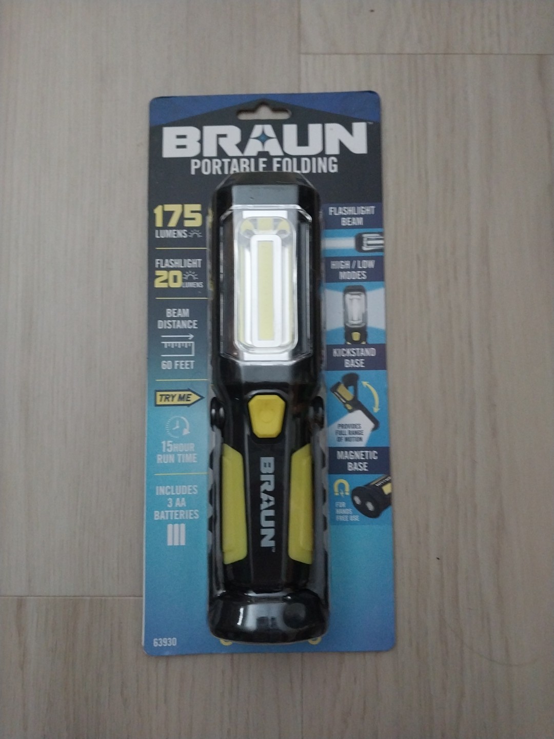 BRAUN 175 Lumen Portable Foldable LED Work Light |Bright