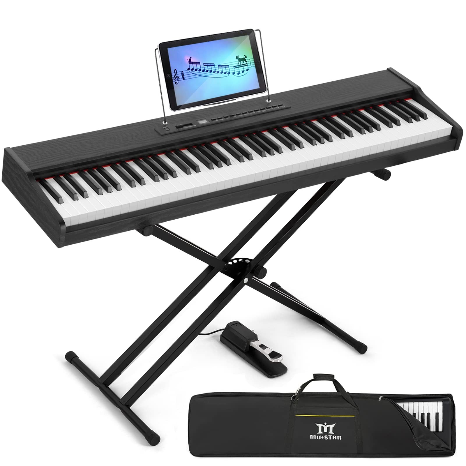 MUSTAR Digital Piano 88 Key Weighted with Stand, 49 x 11 x 30 in, Black-MDF