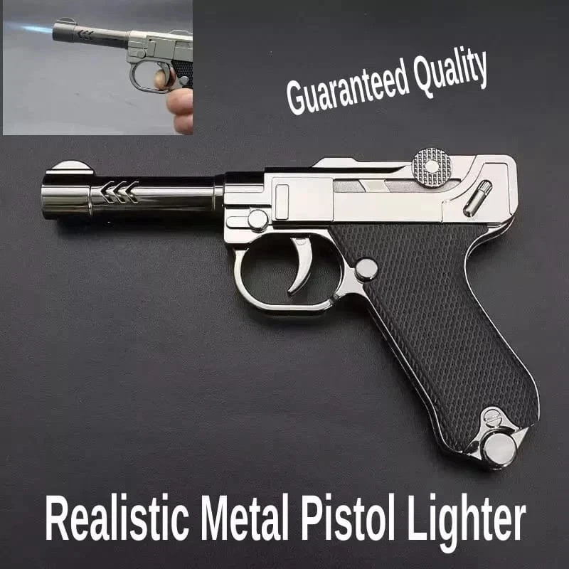 Realistic Gun Lighter Metal Jet Torch Pistol Shaped Butane Lighter Hand Size