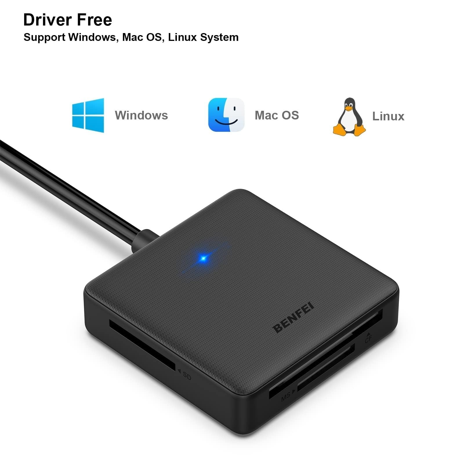 BENFEI 4in1 USB 3.0 & USB-C Card Reader Adapter for SD Micro SD MS CF