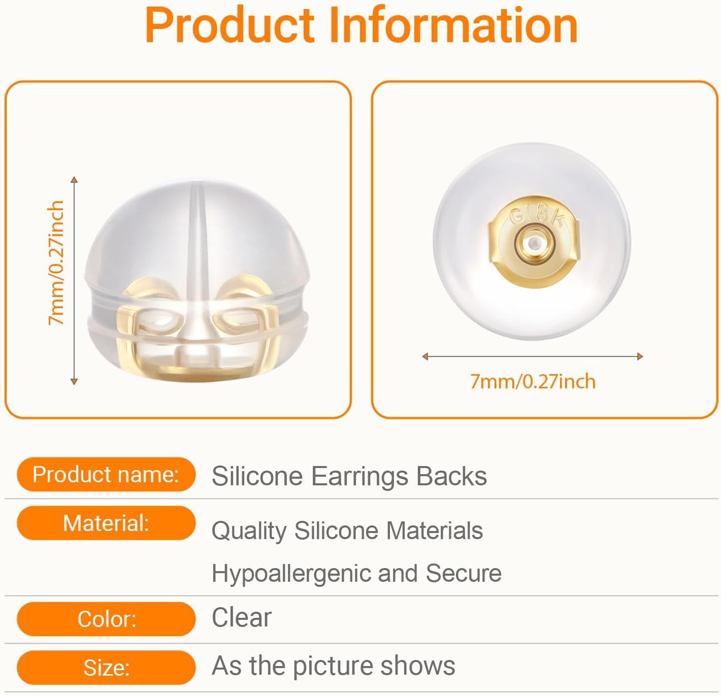 12 PCS Silicone Earring Backs Replacements, 18K Gold Plated Earring Backs Replac