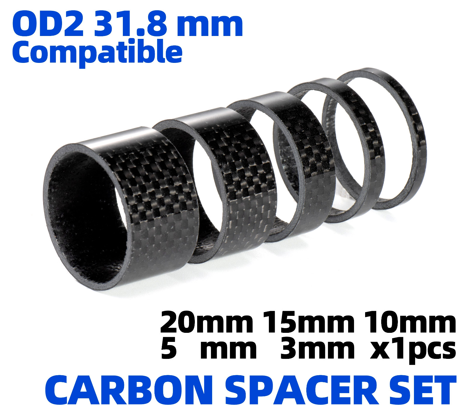 Carbon Fiber Headset OD2 5Pcs Spacers 1-1/4 31.8MM New Mountain Bike Road Parts