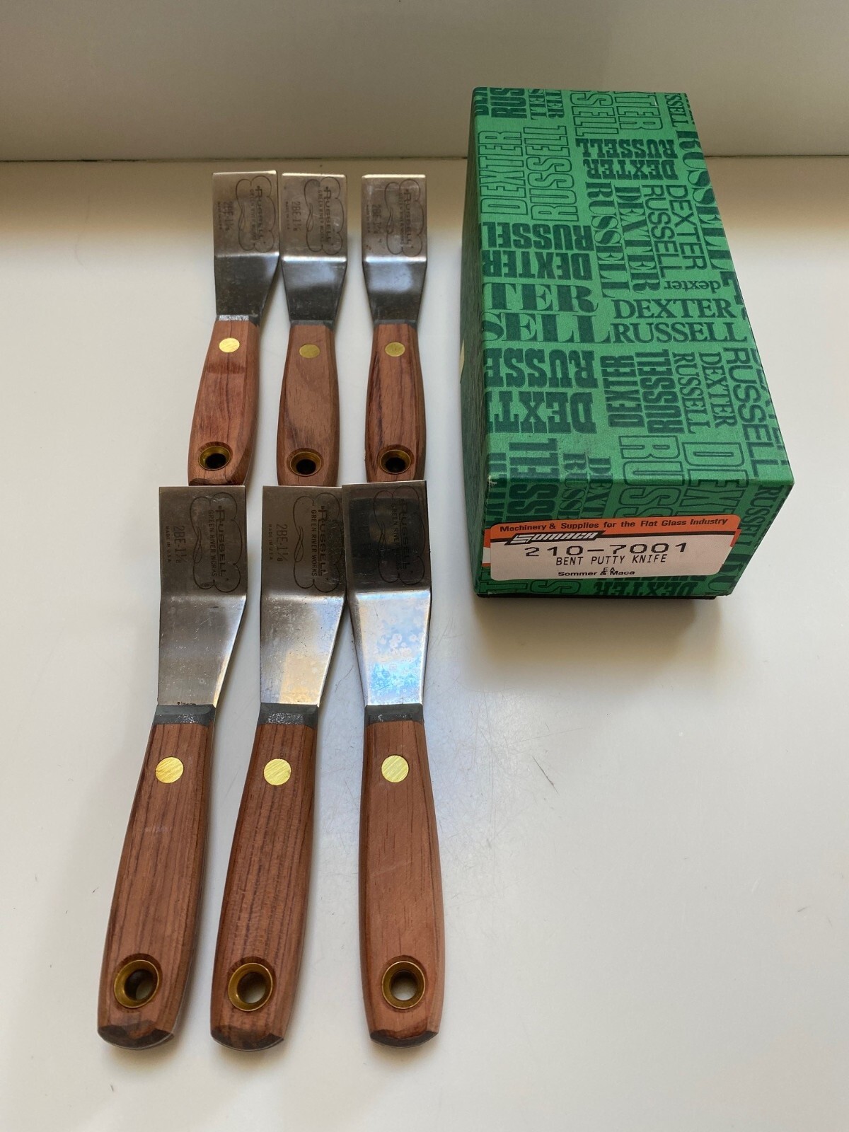 Vintage 1990's Box of 6 Russell 1-1/8" Bent Putty Knife 2BE 1 1/8 New Somaca