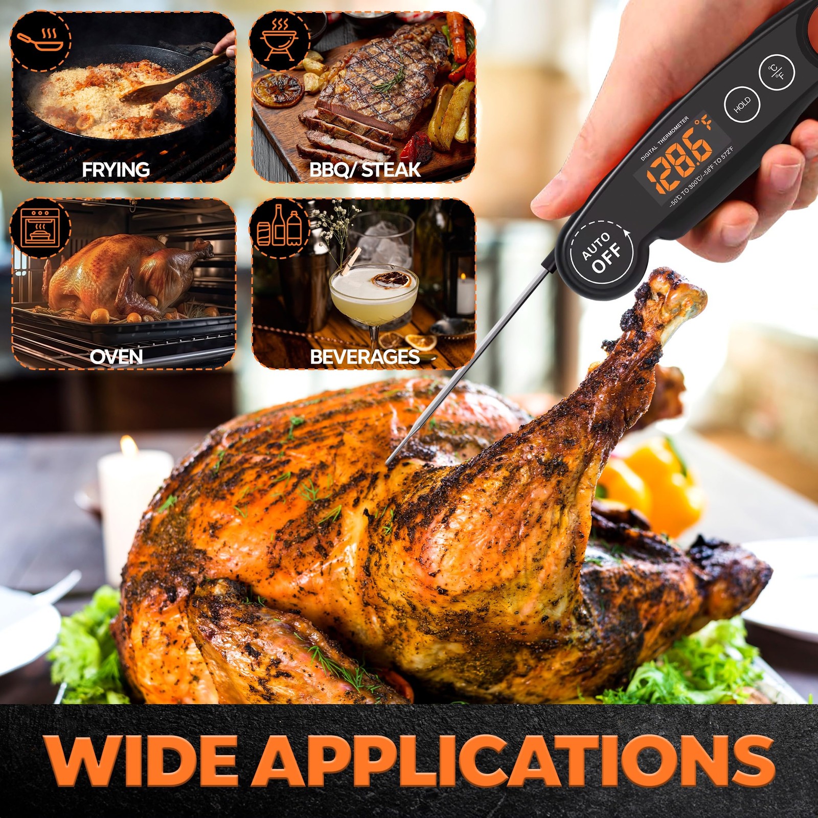 Instant Read Food Thermometer Rechargeable Meat Thermometer Digital Kitchen T...