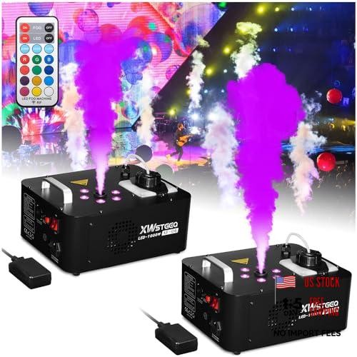 1000W Vertical Fog Machine 2 Pack RGB LED Lights Wireless Remote | 12 XF-06-T