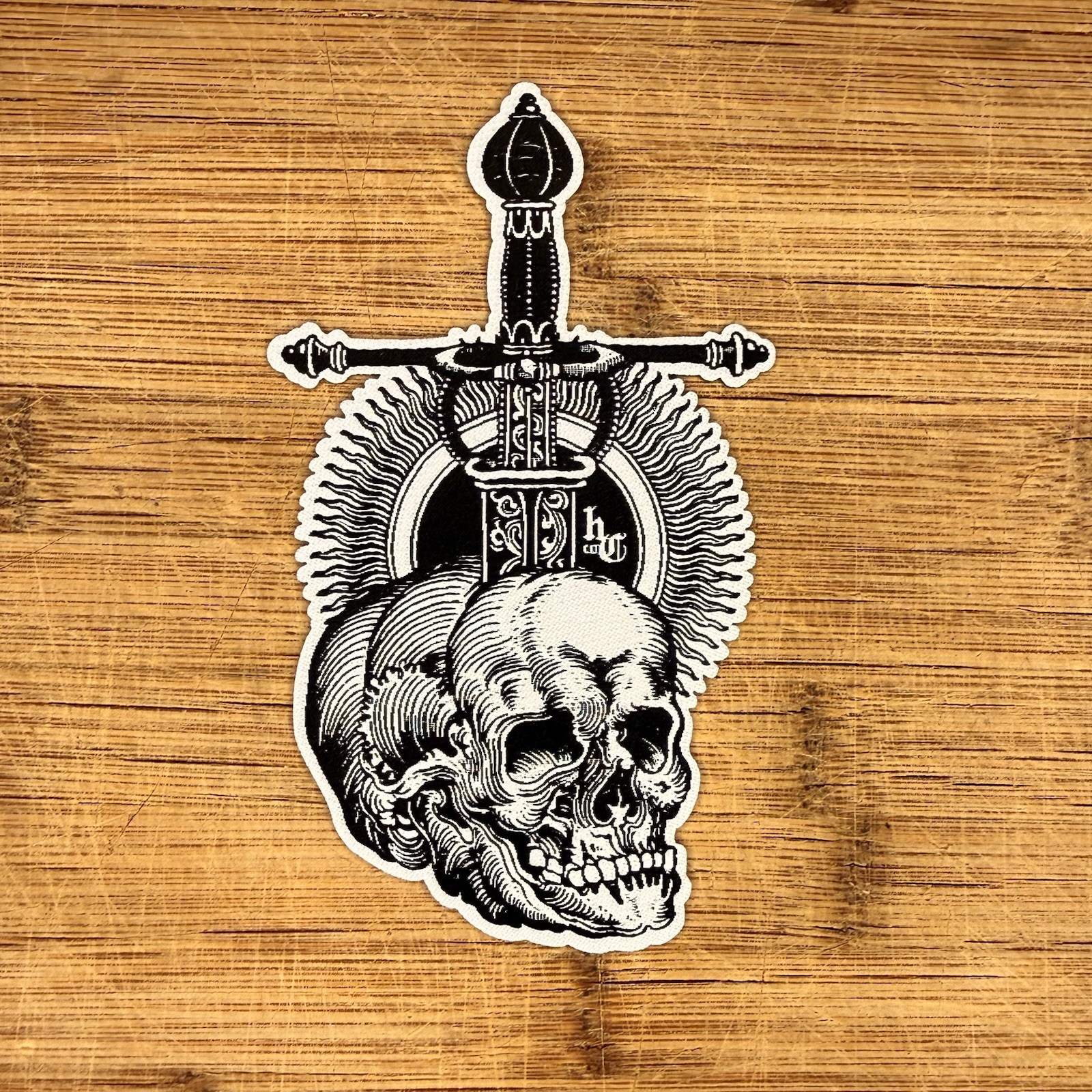 Skull Dagger Gothic Woodcut Engraving Style 5.5x3in Woven Patch