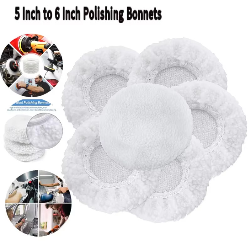 1/5/10Pcs 5 Inch to 6 Inch Polishing Bonnets, Woolen Car Buffing Bonnet, Orbital