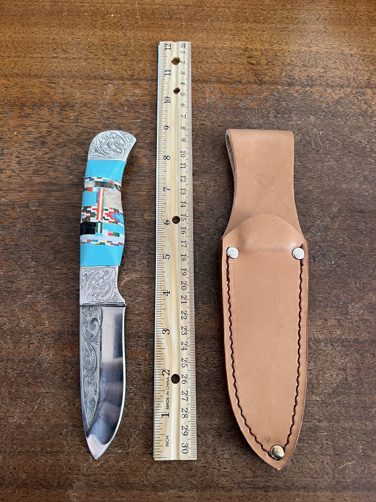 Native American Southwest Navajo Style Turquoise Inlay 8” Knife Nice Small #S6