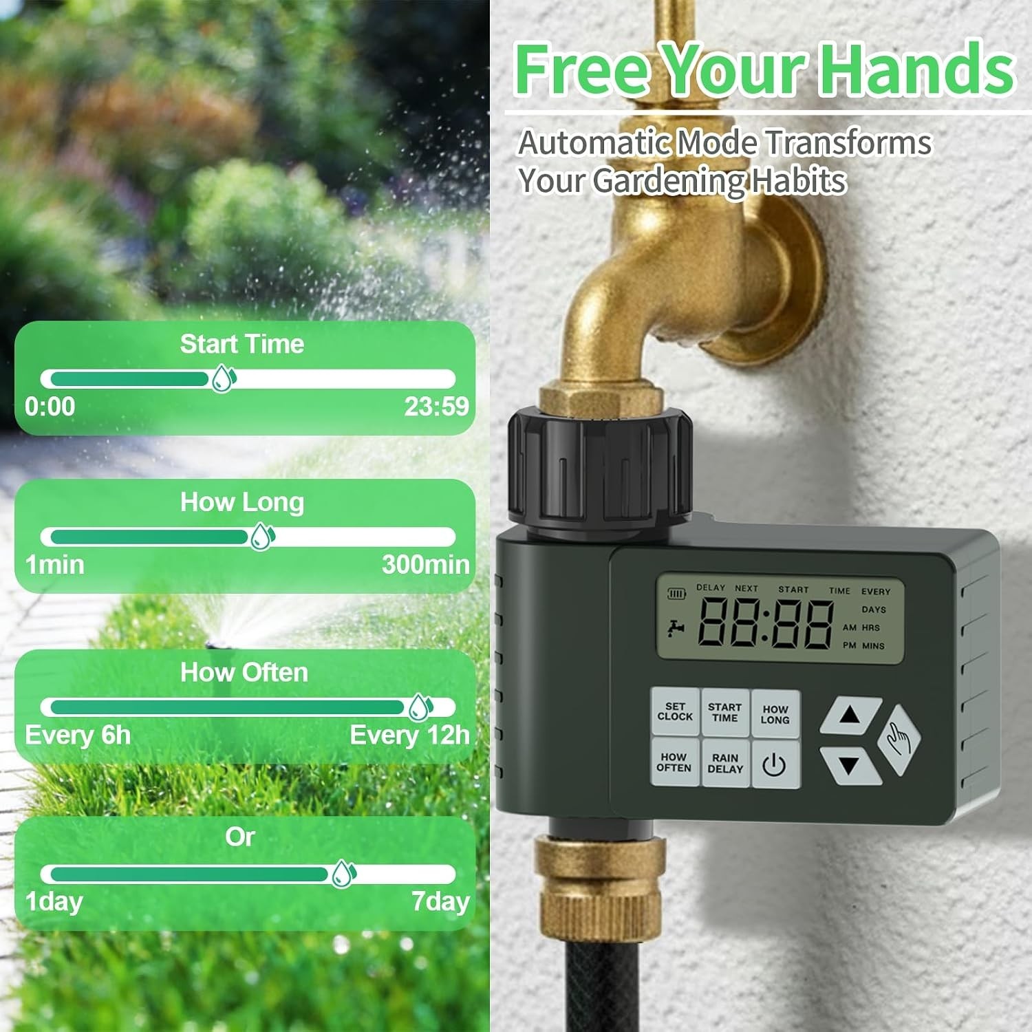 Water Timer for Outdoor Garden Programmable Sprinkler Timer with Rain