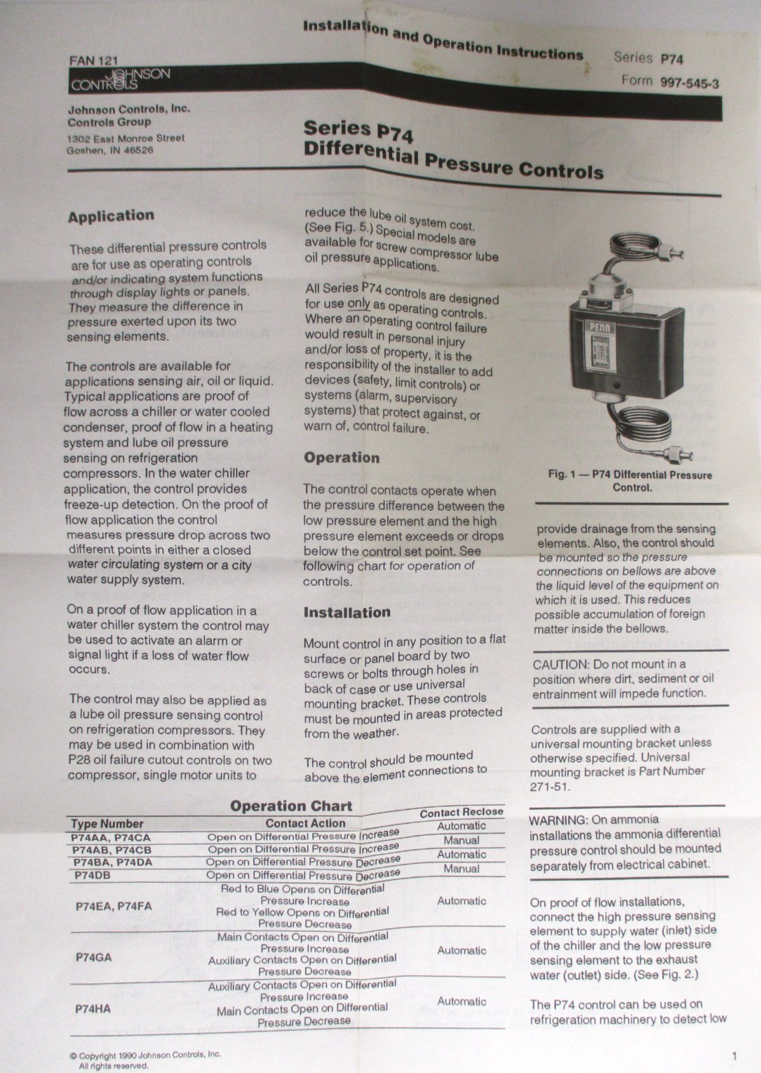 JOHNSON CONTROLS, 025-14386-000, DIFFERENTIAL PRESSURE CONTROLLER , SURPLUS