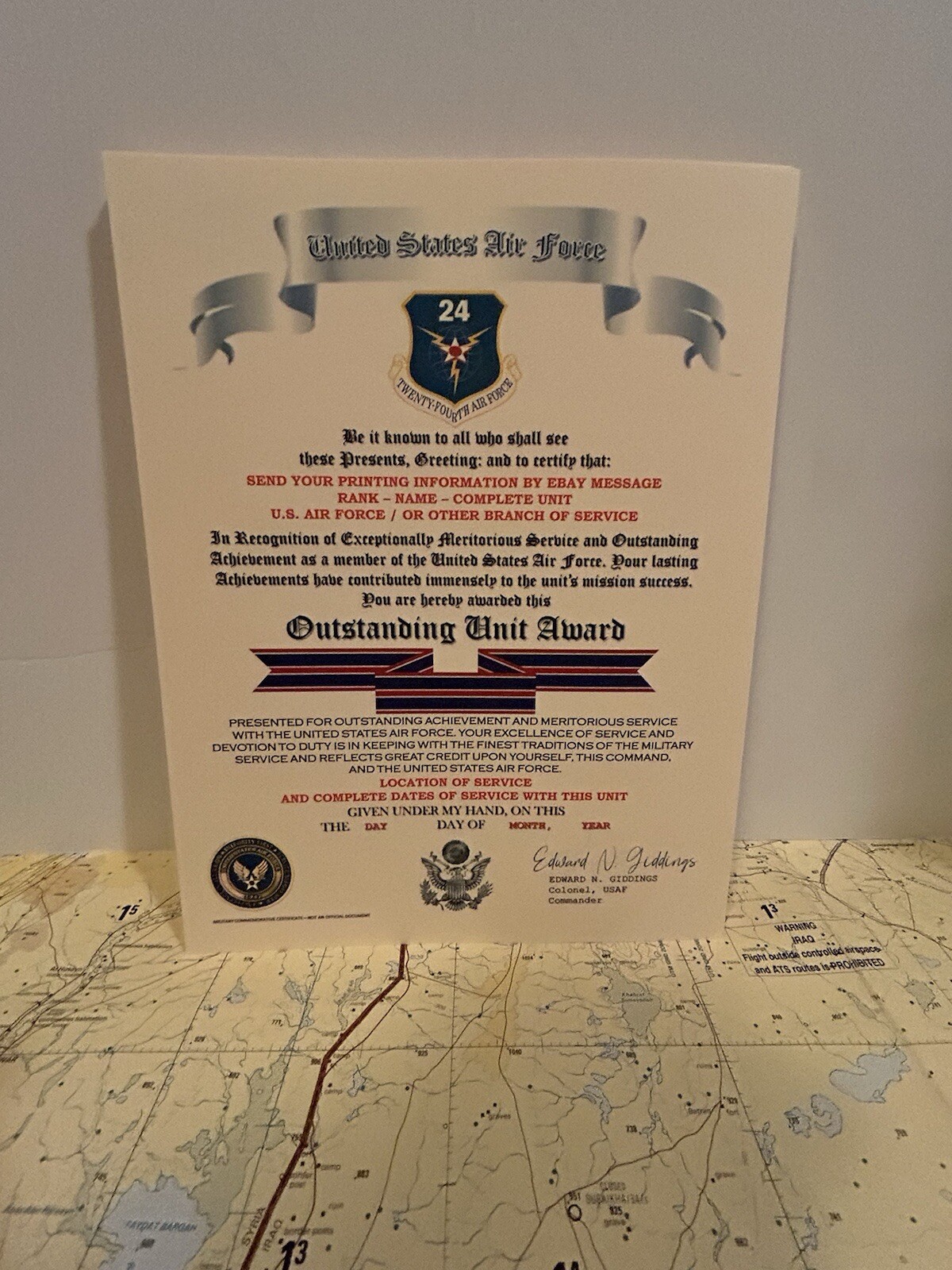 U.S. AIR FORCE / TWENTY-FOURTH AIR FORCE - OUTSTANDING UNIT AWARD CERTIFICATE