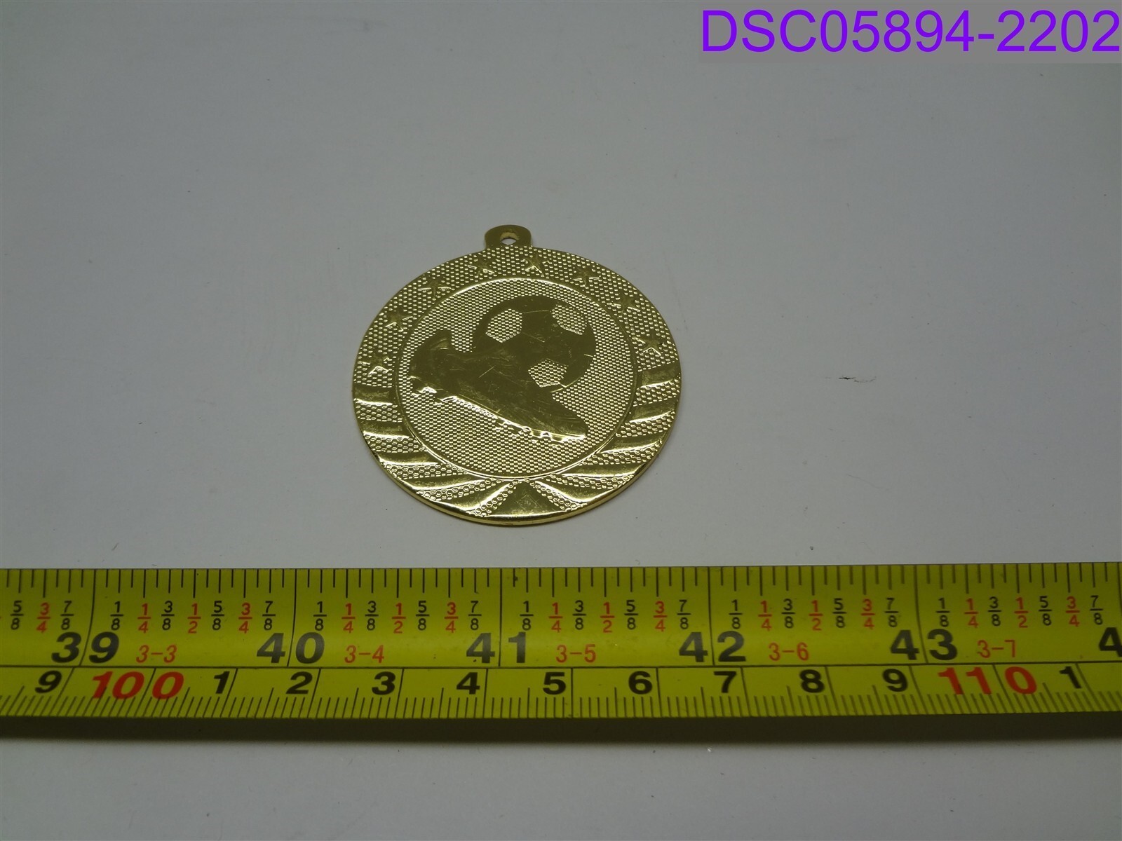 Qty = 4: Gold Soccer Medal 2" diameter NO LANYARDS