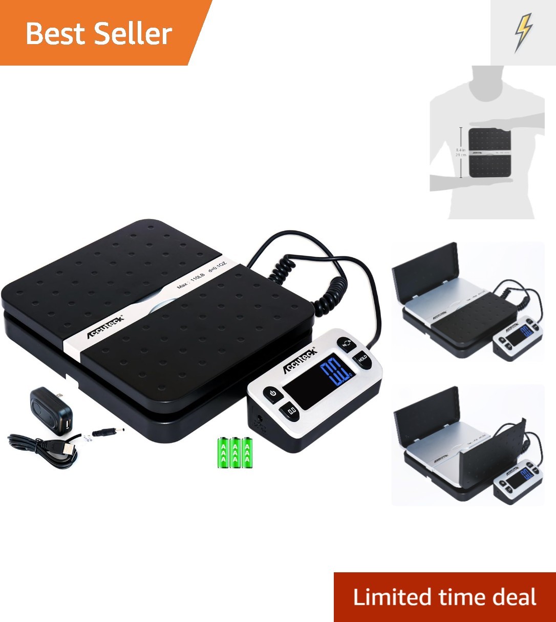 ShipPro 110lbs x 0.1 oz Black Digital Shipping Postal Scale with Backlit Display