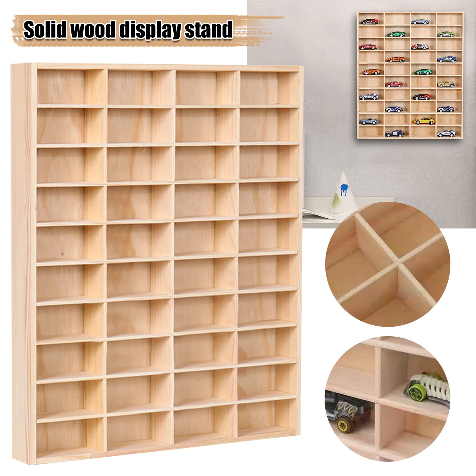 Wooden Wall Mount Display Shelf Storage Organizer For 1/64 Scale Model Toy Cars