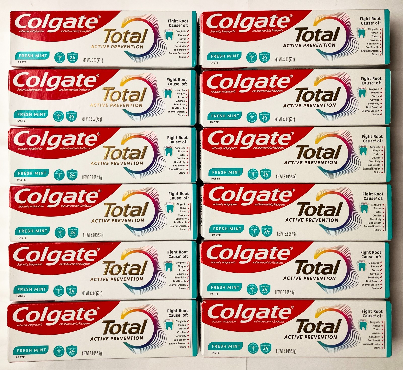 Lot (12) Colgate Total - Fresh Mint Active Prevention Toothpaste 3.3 Oz Exp 2027