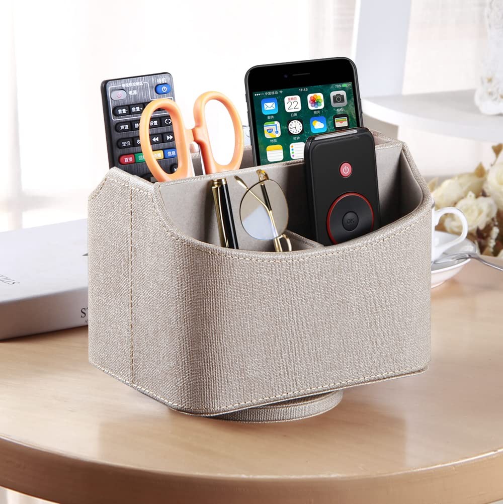 Leather 360°Rotatable Remote Control Holder,Nightstand TV Remote Caddy,Office...