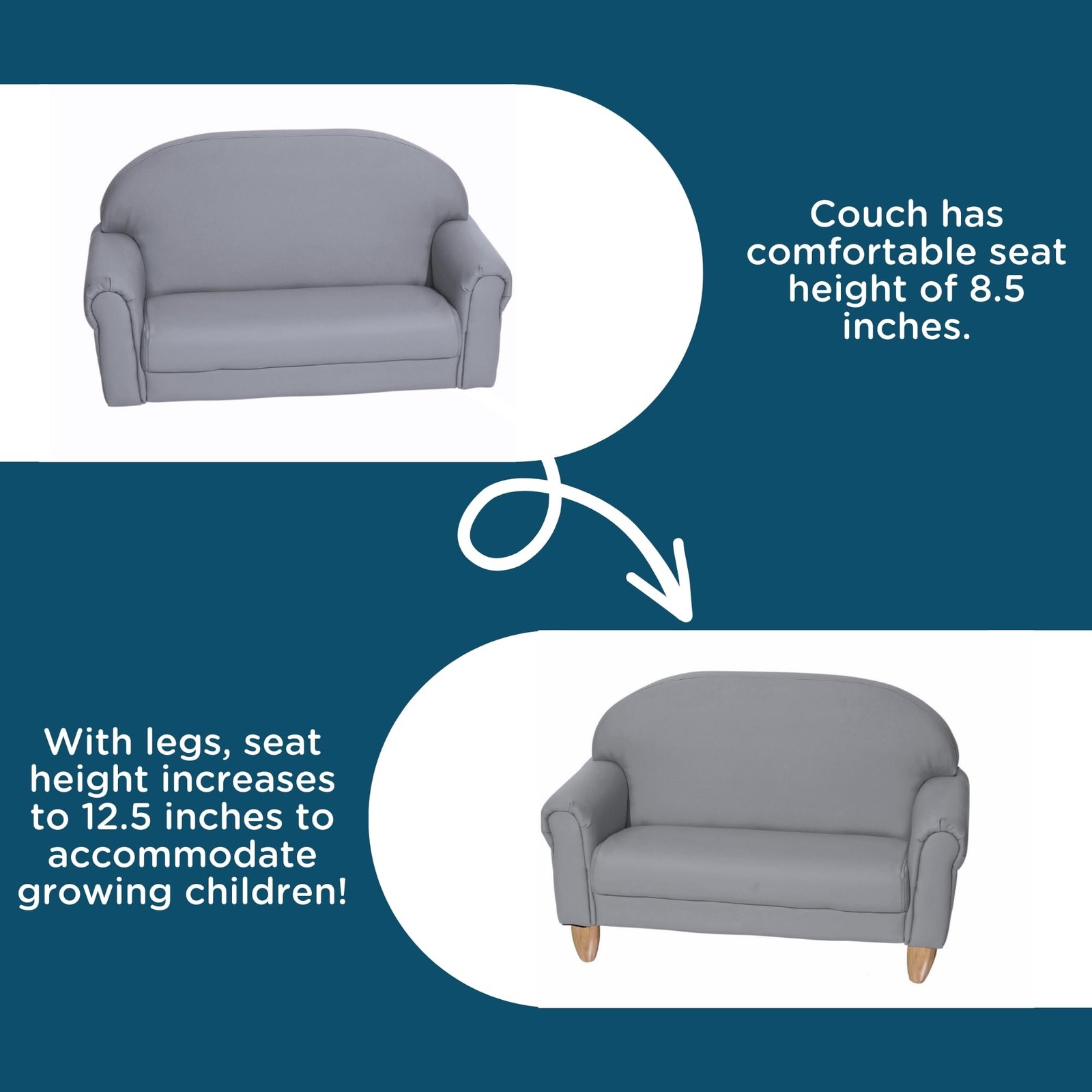 As We Grow Sofa, Gray, CF805-314, Playroom Couch, Daycare Furniture, Kids Sea...
