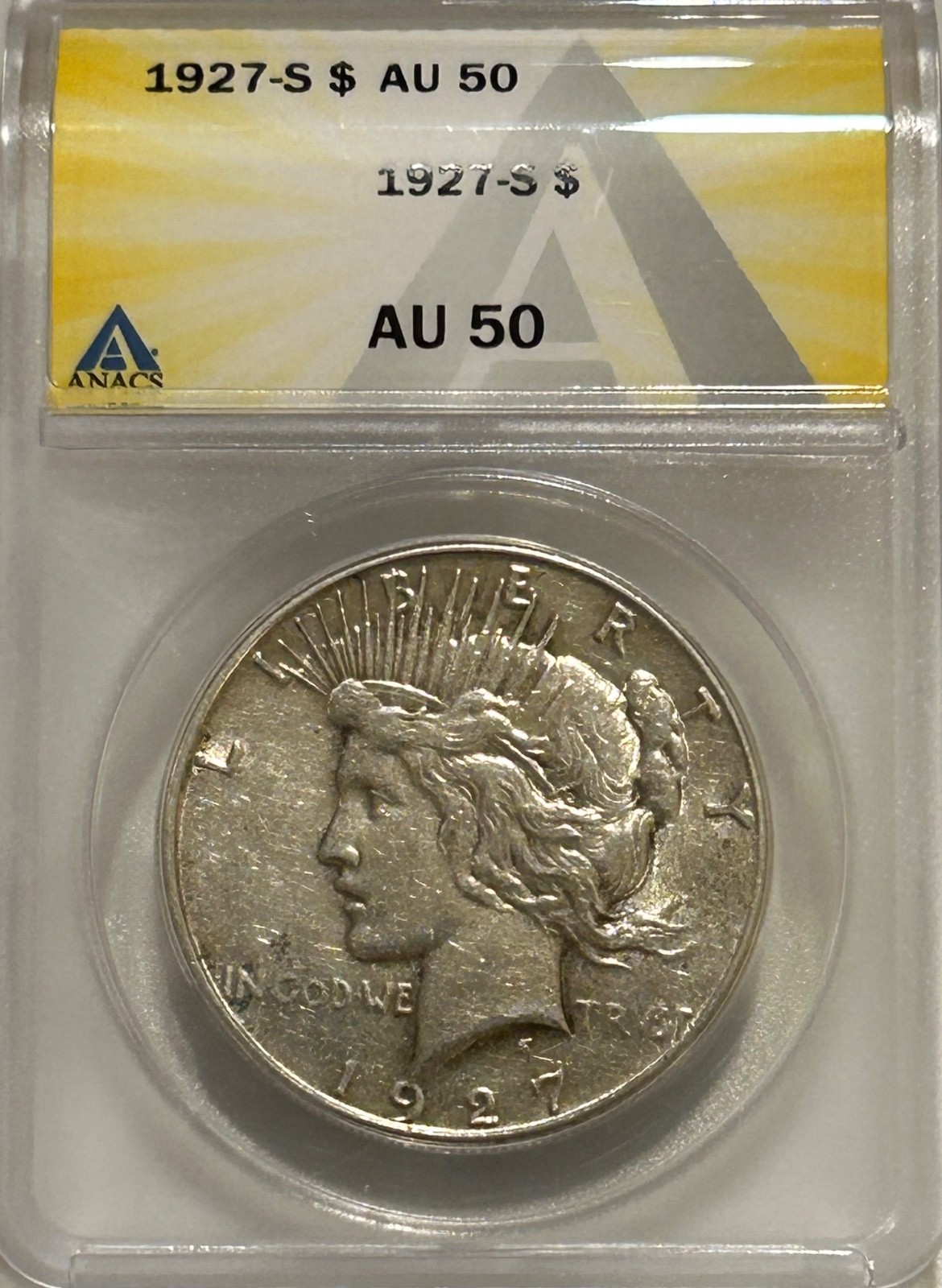 1927 S Peace Silver Dollar ANACS AU50 Tougher Date Peace