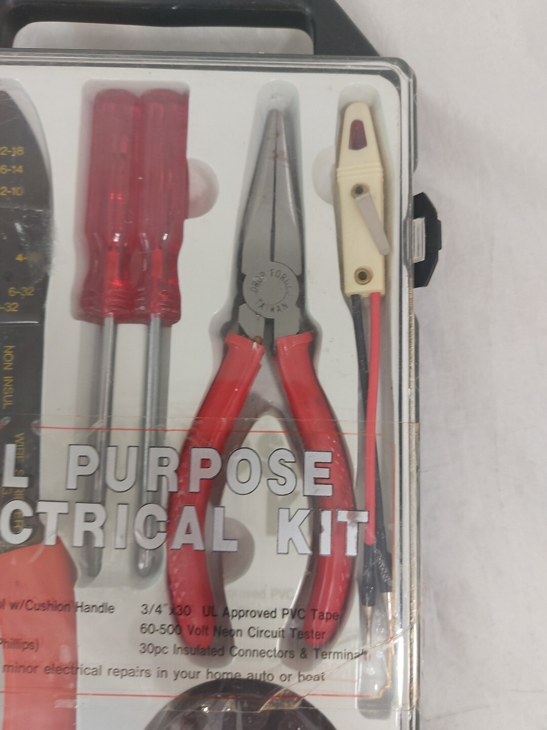 All Purpose Electrical Kit Crimping Tool Tape Connectors Pliers Screwdrivers