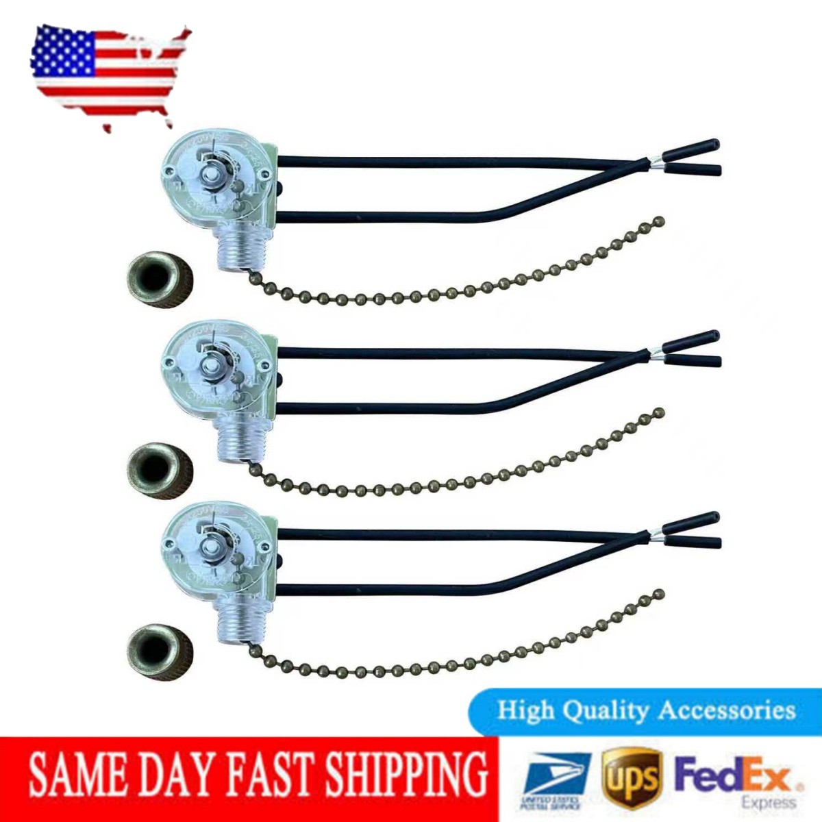 CEILING FAN SWITCH ZING EAR ZE-109 TWO-WIRE LIGHT SWITCH WALL LIGHTS PUL 3 PACK