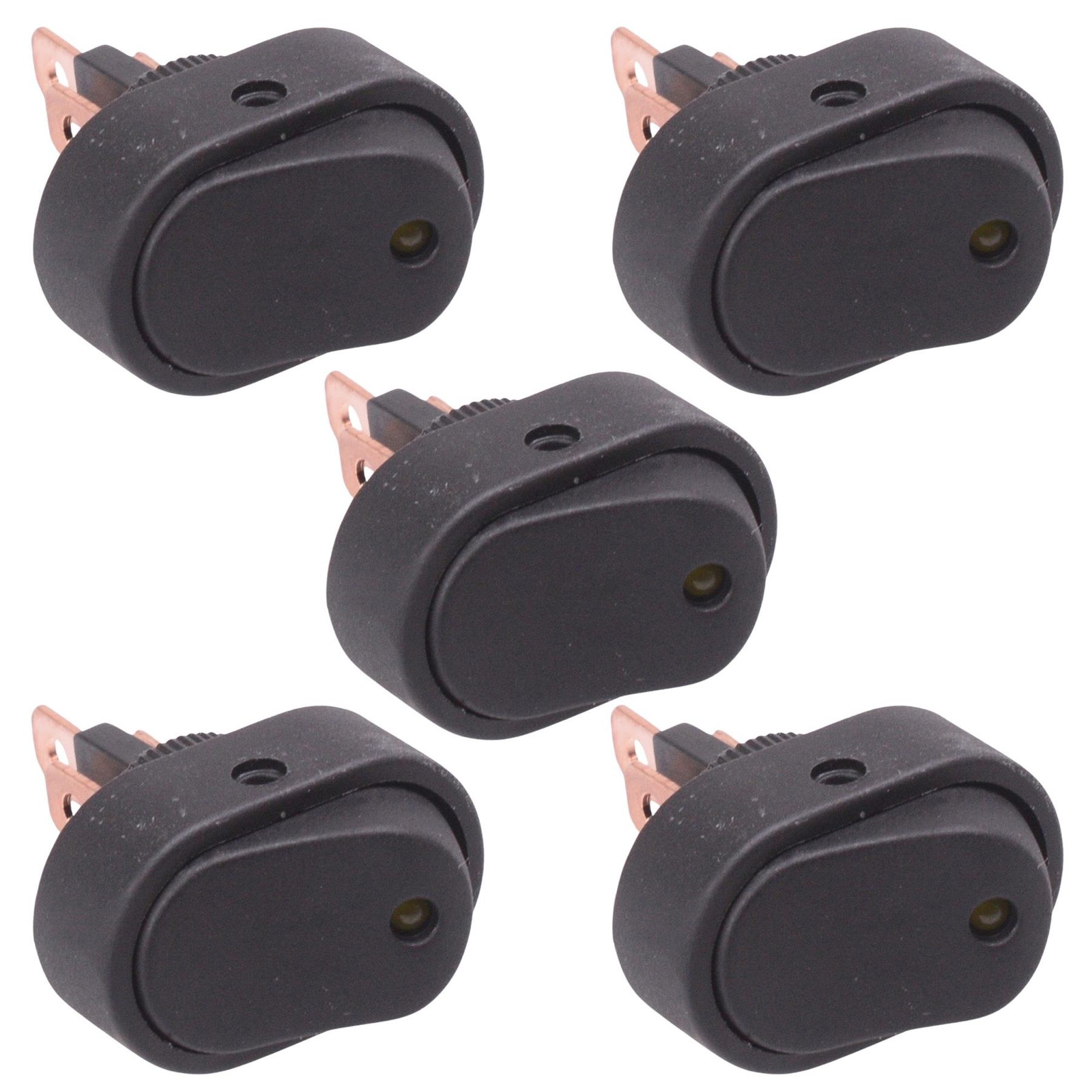 5 x Yellow LED Oblong On-Off Rocker Switch 20A 12V