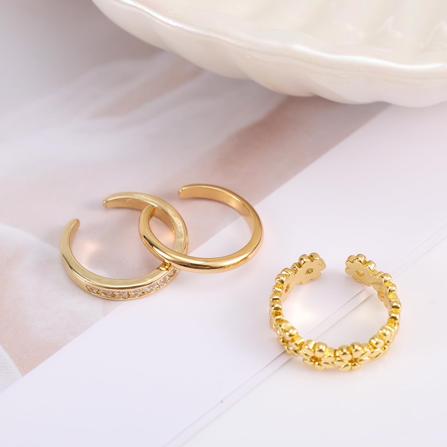 Mikovivi 3pcs Gold Toe Rings, Open Adjustable Copper Ring Medium, gold