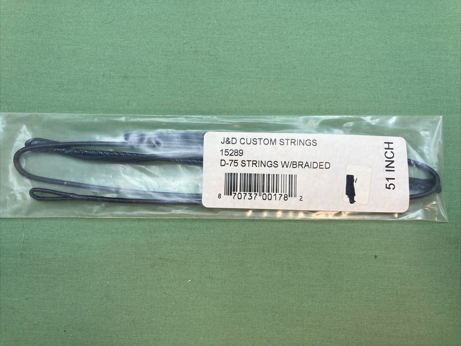 NEW J & D CUSTOM STRINGS 15289 D-75 COMPOUND BOW STRING W/BRAIDED LENGTH 51"