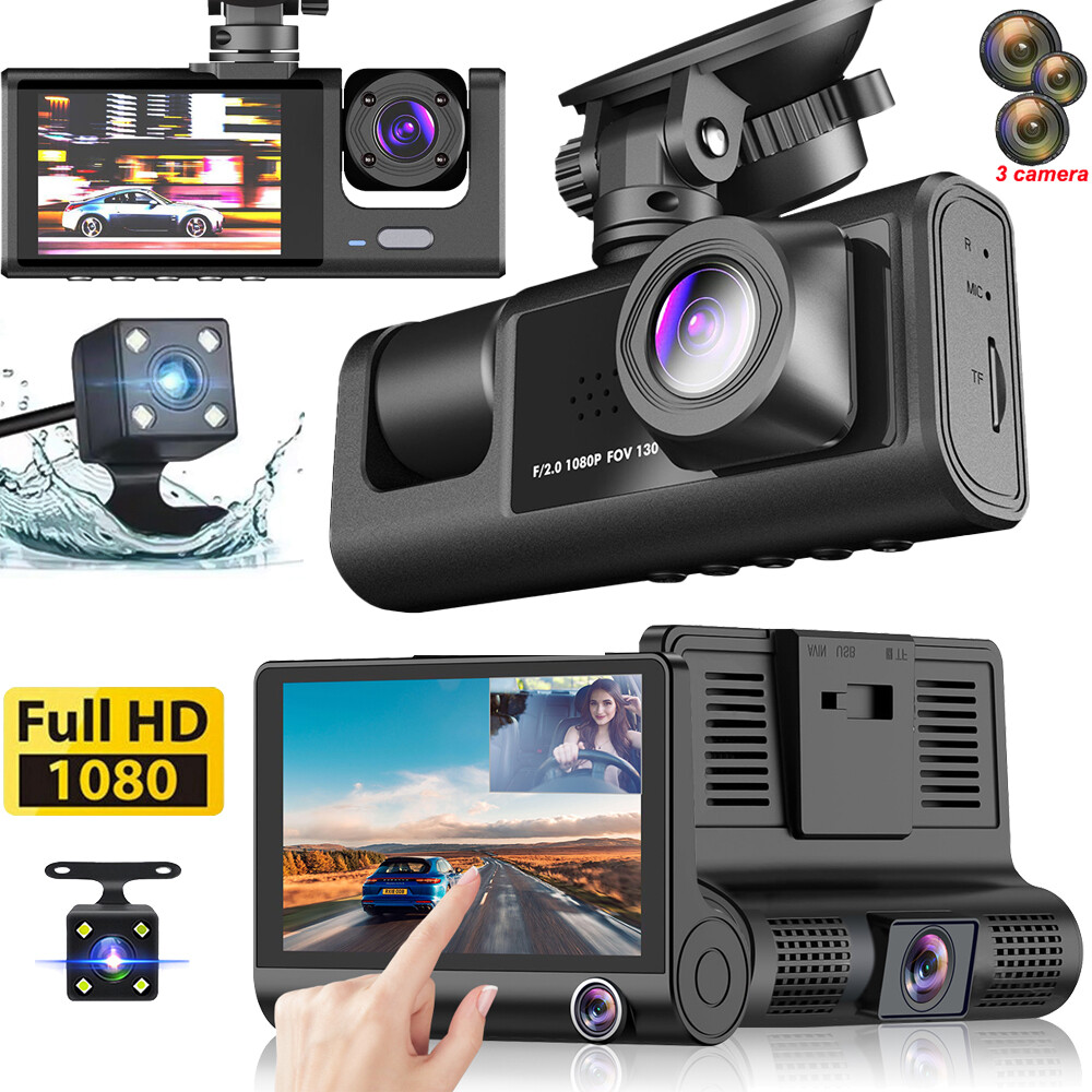 Dual Lens Car Dash Cam 1080P HD Front/Rear/Inside Video Recorder Camera G-Sensor