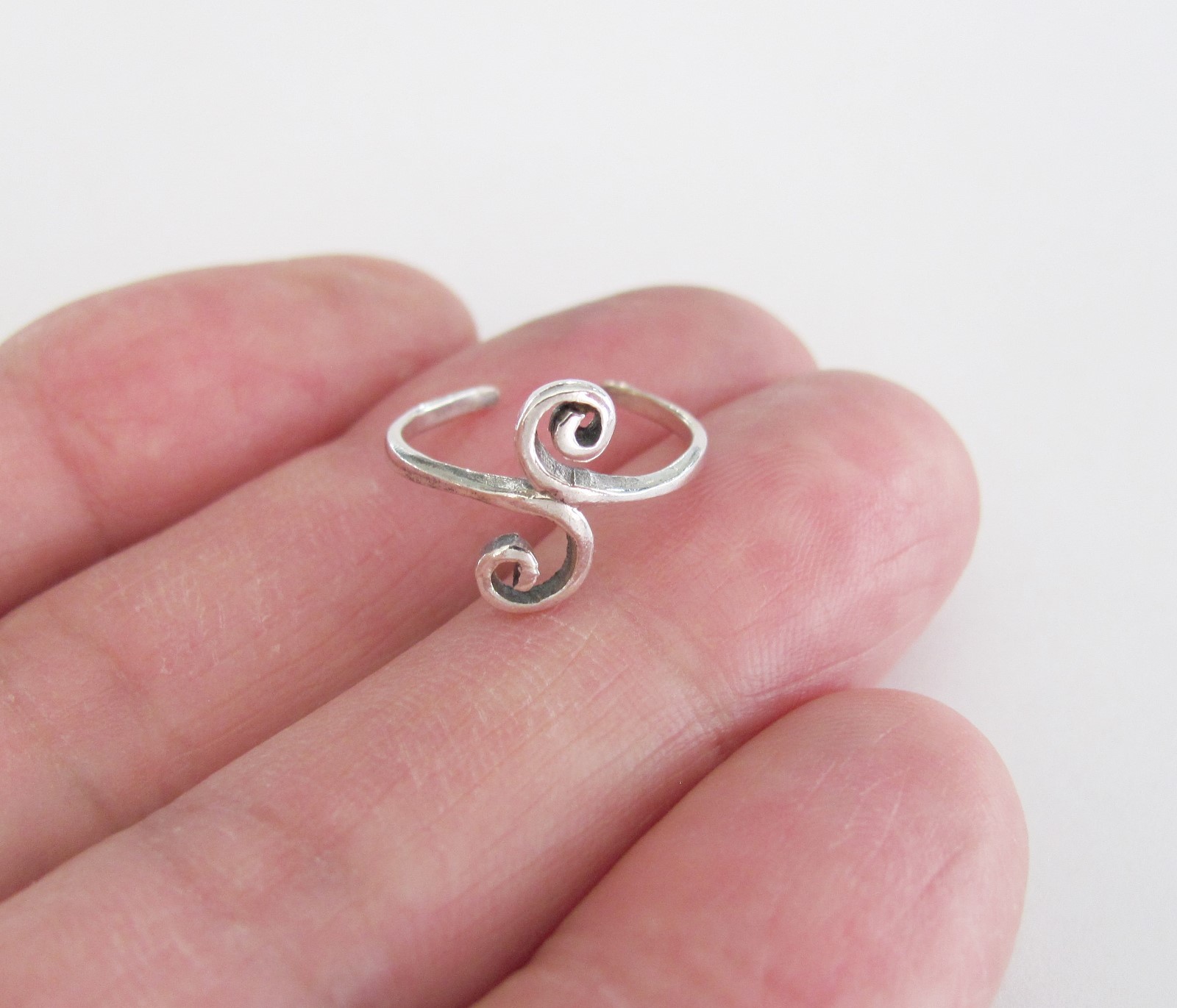 Sterling Silver Rustic swirls narrow size small adjustable toe ring
