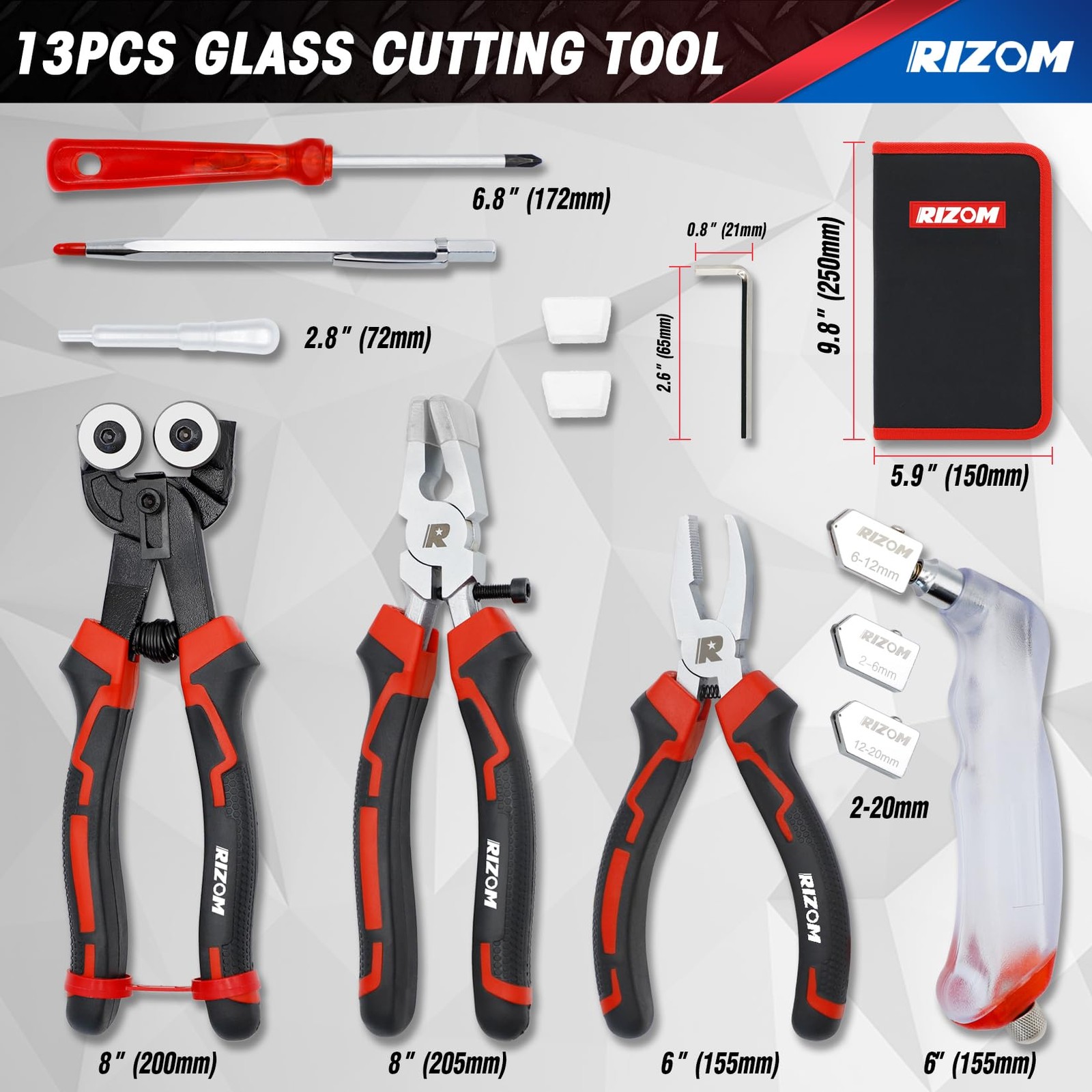 Complete Glass Cutting Tool Set - Cutter, Nippers, Running Pliers & Grozer