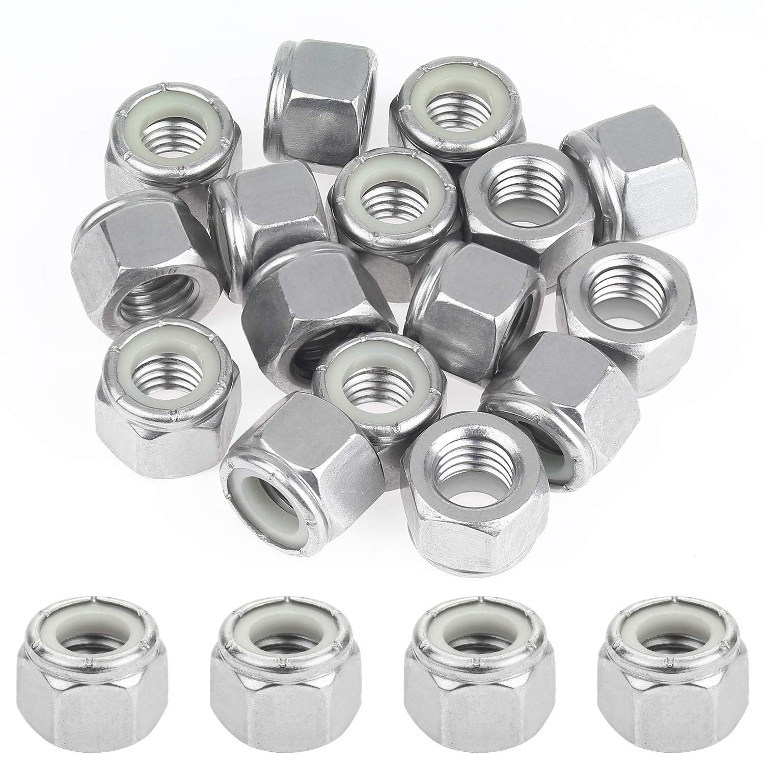 1/2-13 Nylon Insert Hex Lock Nuts 16 Pieces 304 Stainless Steel Locknuts